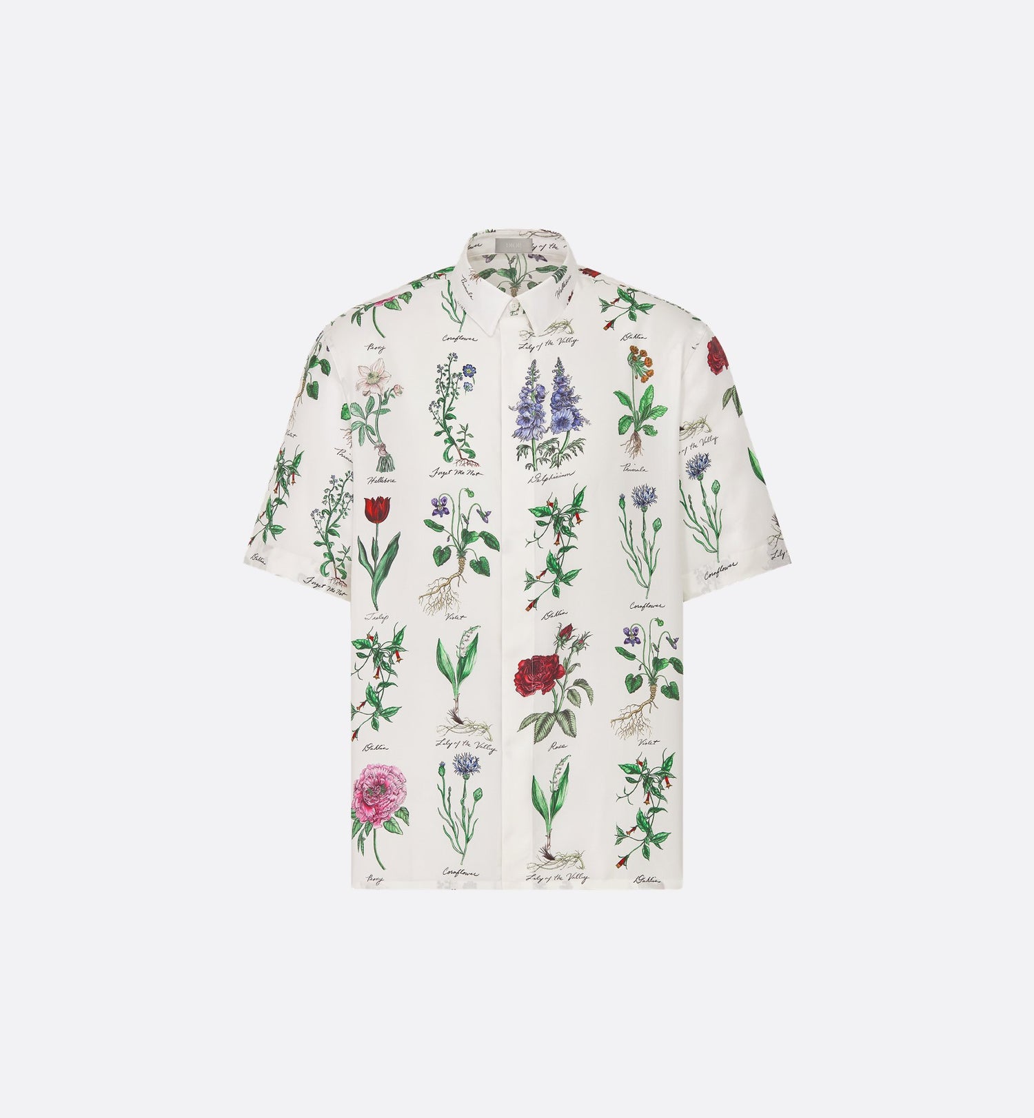 Herbarium Illustration Short-Sleeved Shirt White Silk