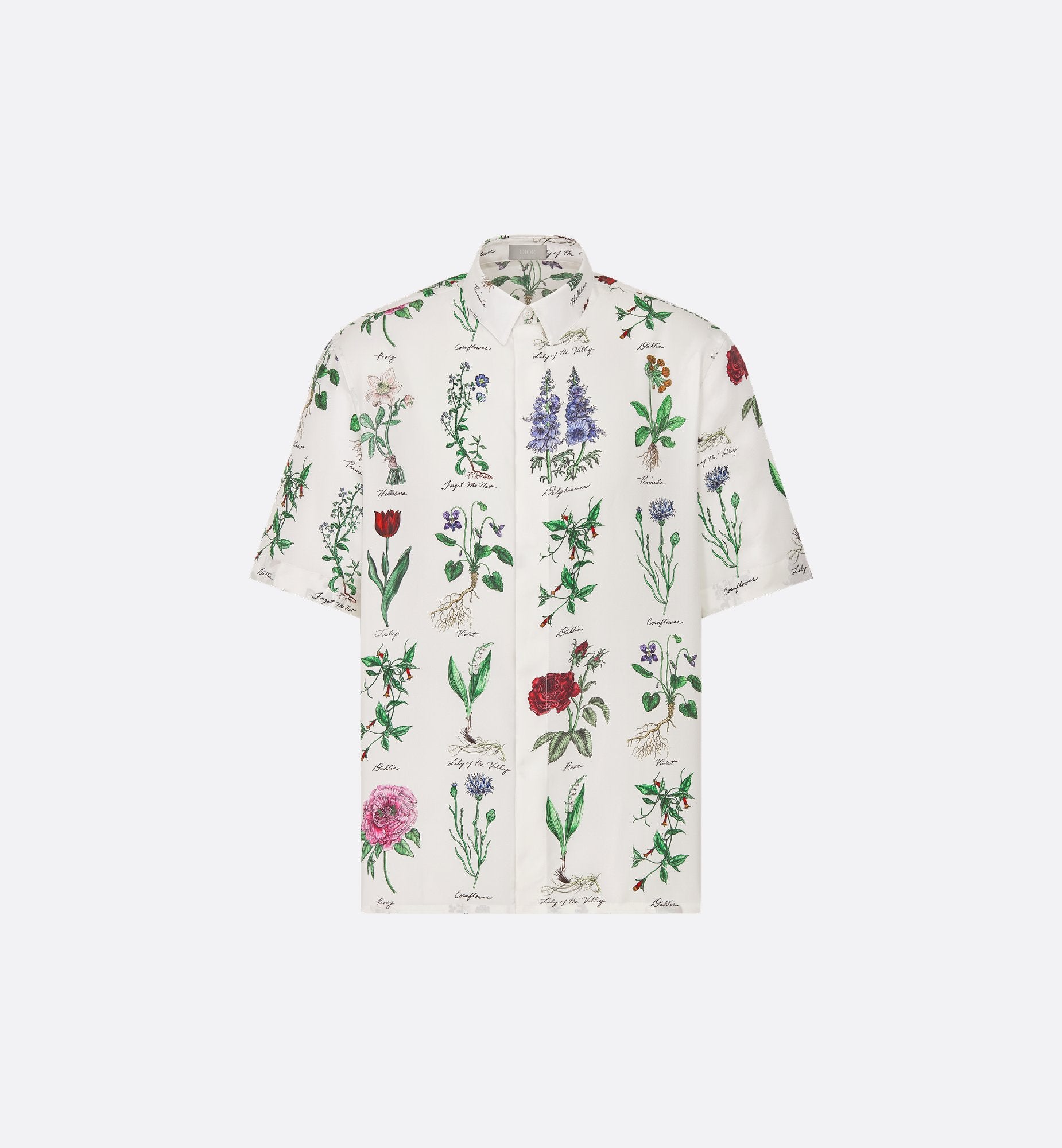 Herbarium Illustration Short-Sleeved Shirt White Silk