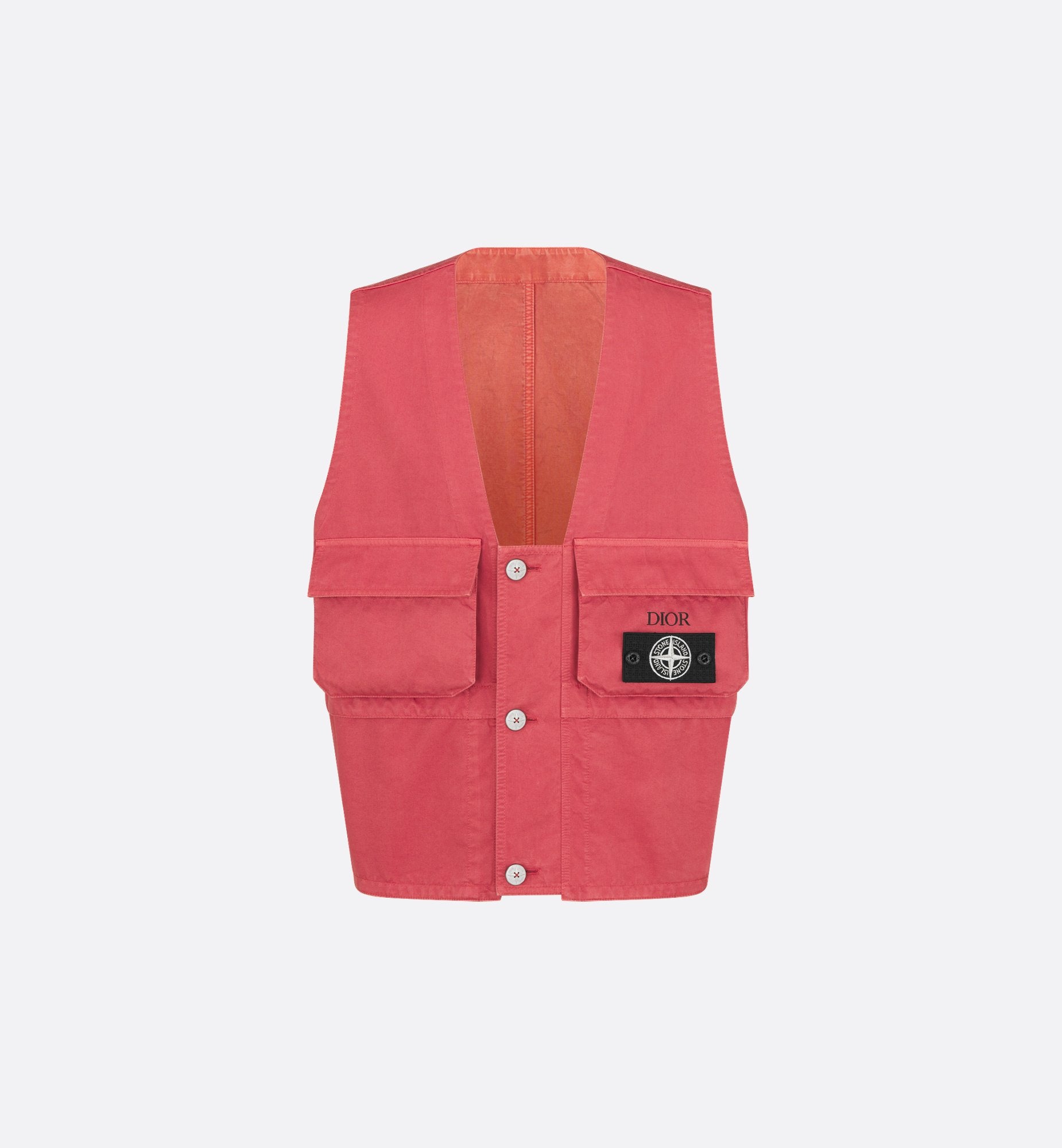 Dior And Stone Island Vest Red Cotton-Blend Satin