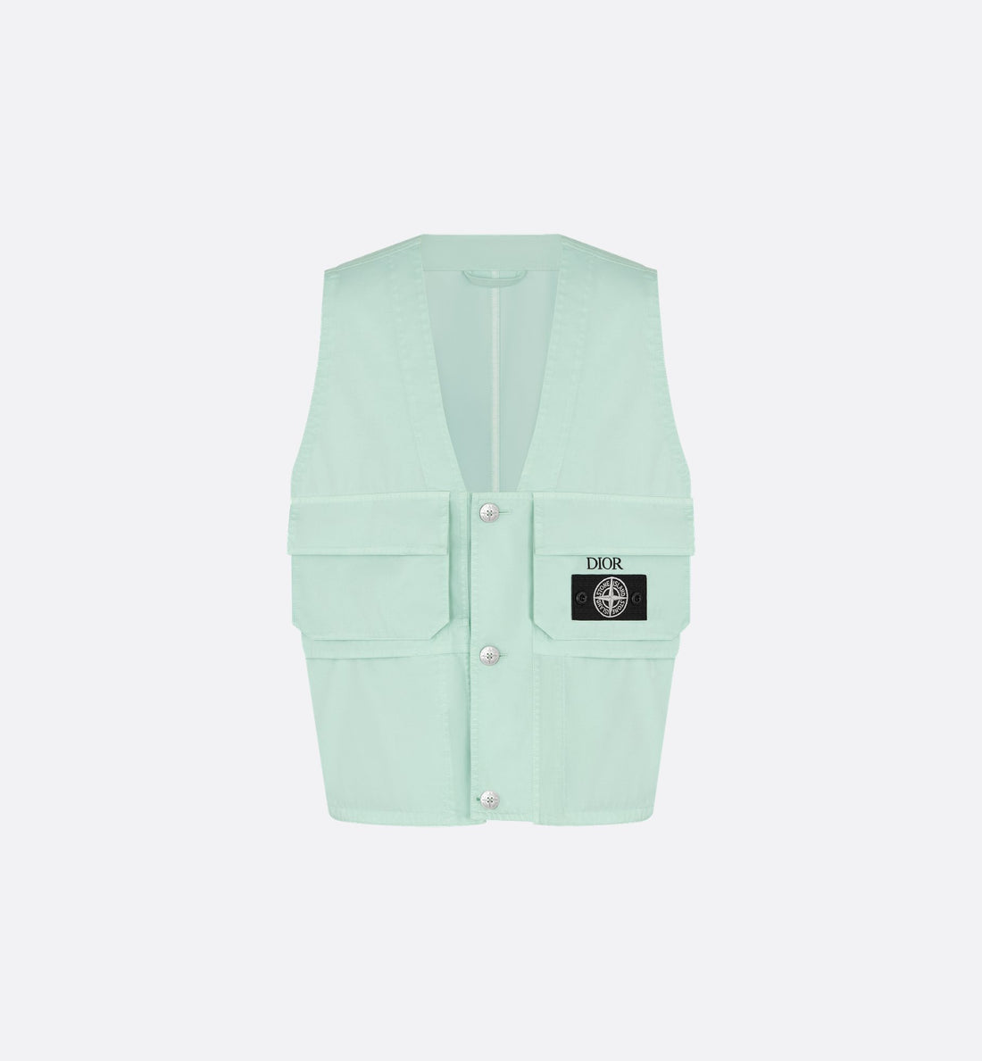 Dior And Stone Island Vest Light Green Cotton-Blend Satin