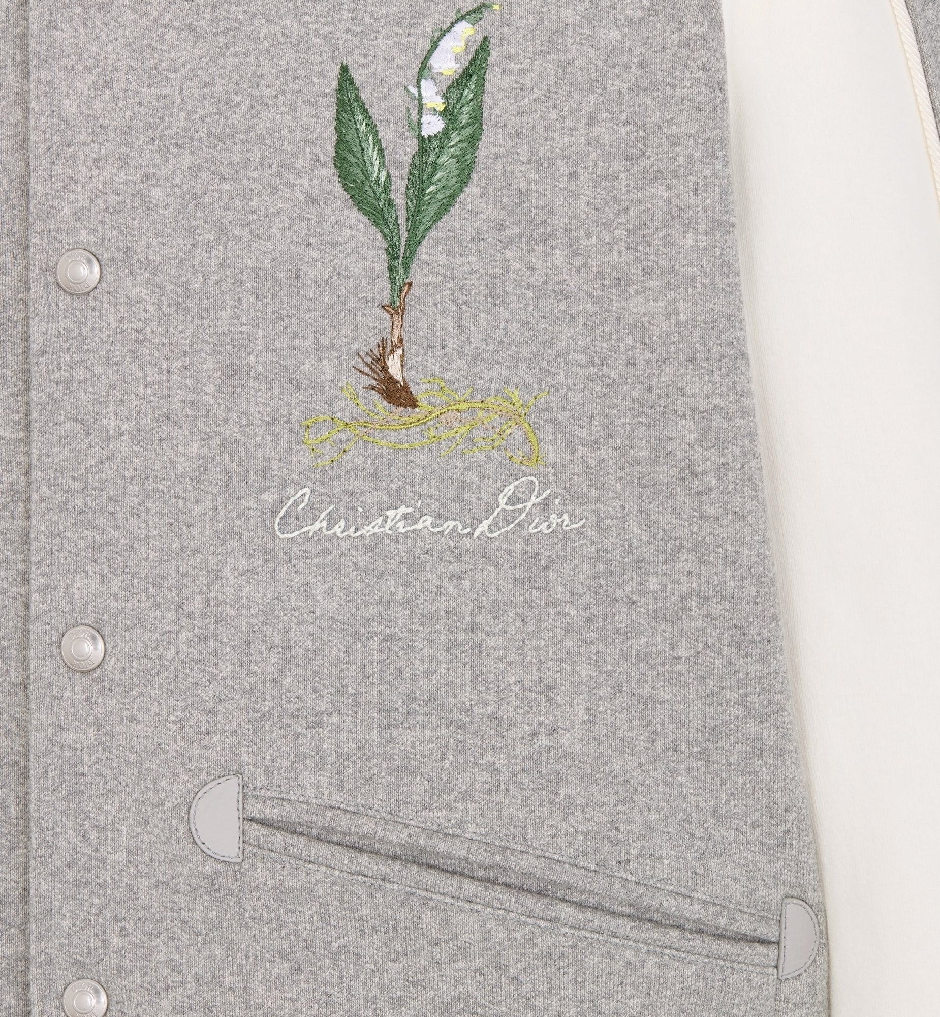 Lily Of The Valley Varsity Jacket Gray Cotton Fleece