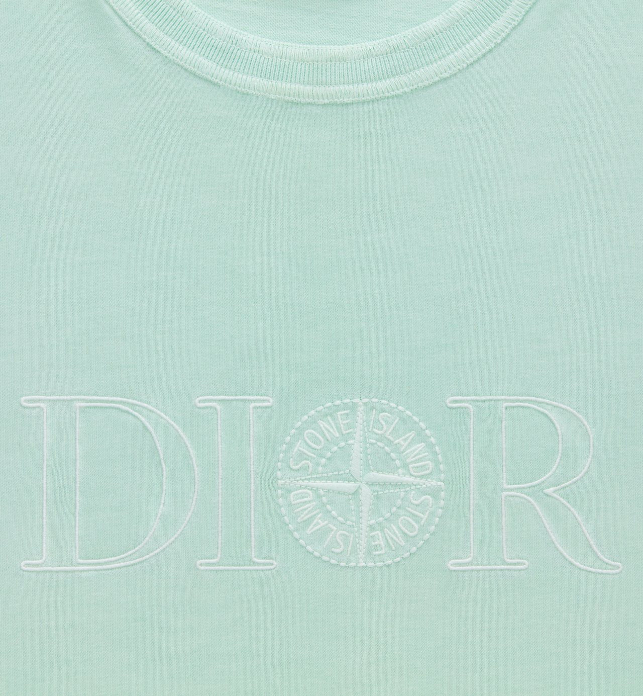 Dior And Stone Island T-Shirt Oversized Fit Light Green Cotton Jersey