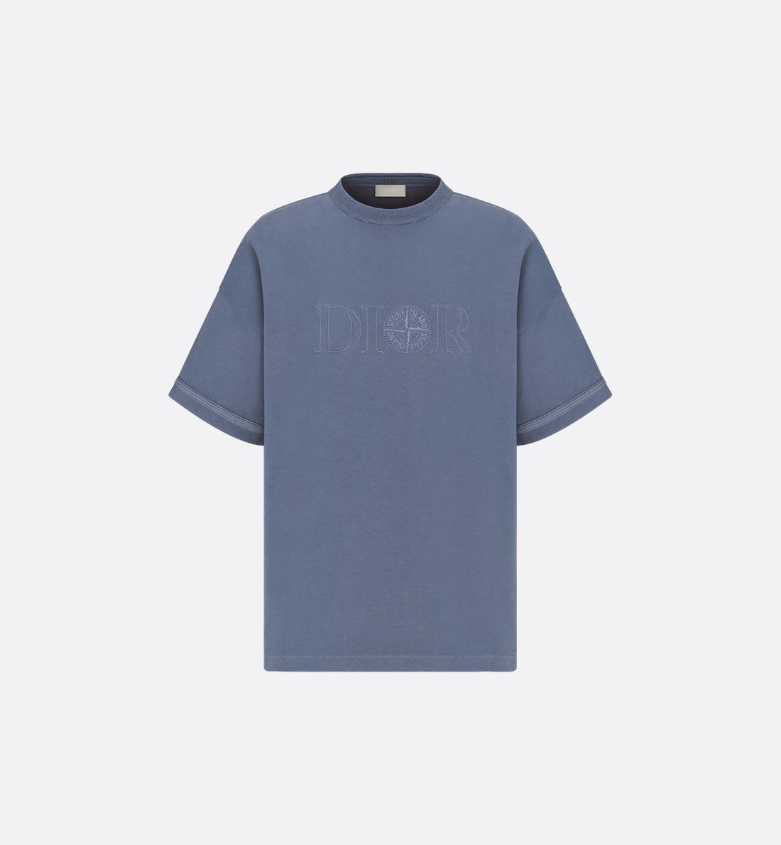 Dior And Stone Island T-Shirt Oversized Fit Blue Cotton Jersey