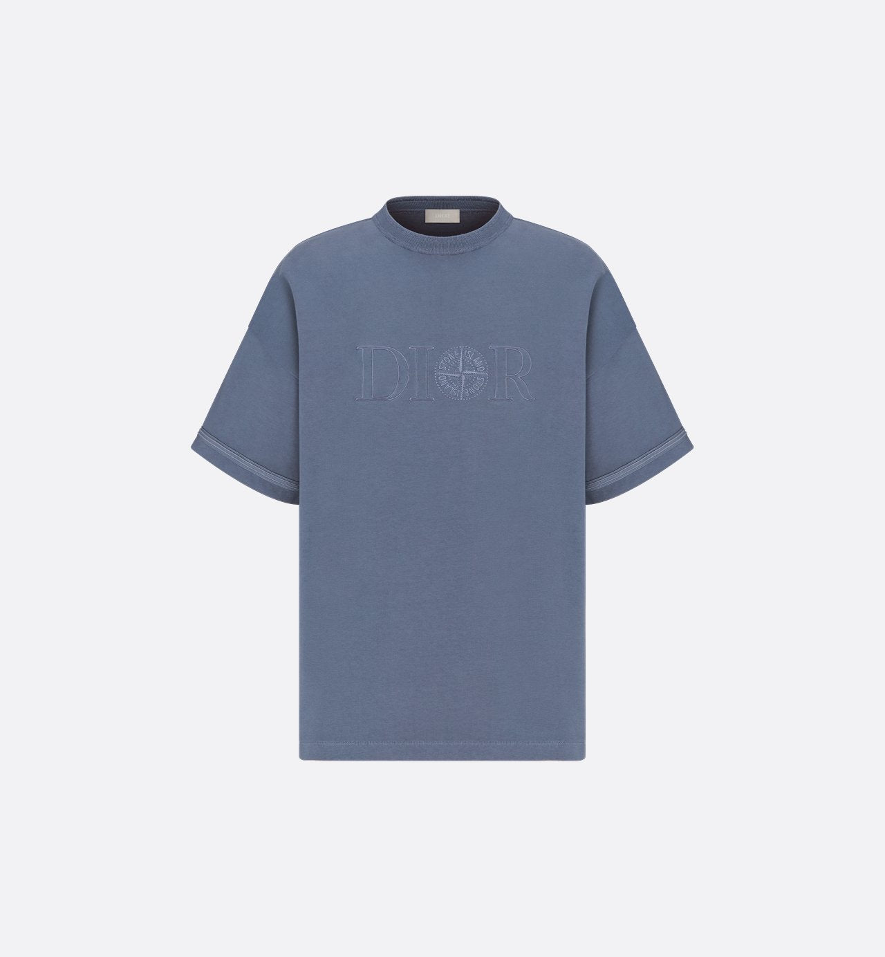 Dior And Stone Island T-Shirt Oversized Fit Blue Cotton Jersey