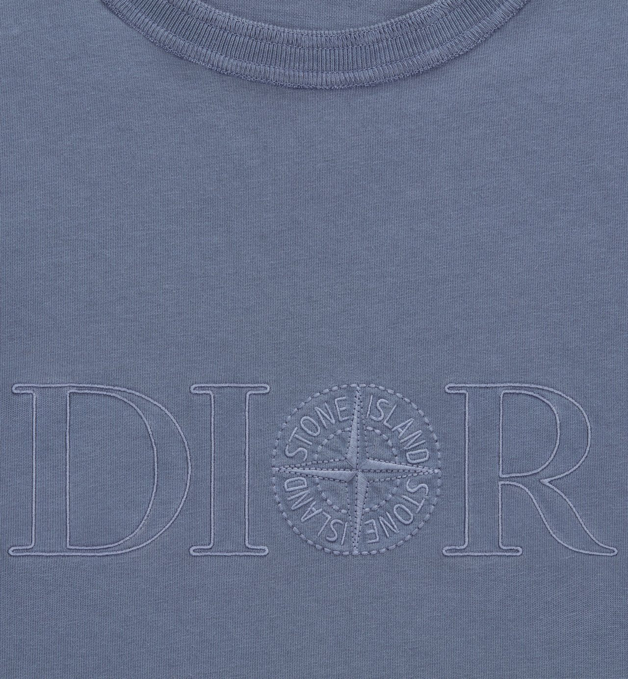 Dior And Stone Island T-Shirt Oversized Fit Blue Cotton Jersey