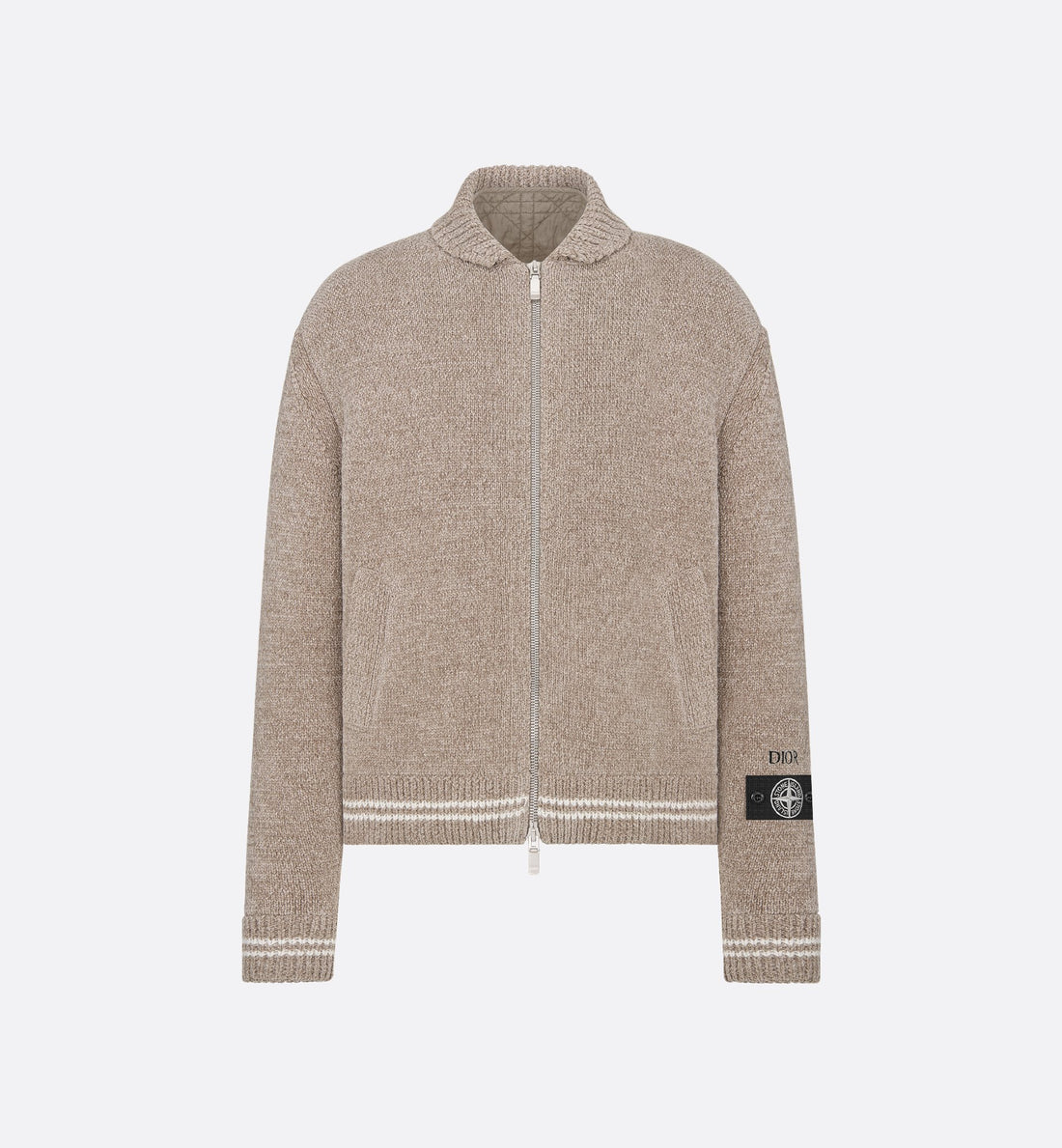 Dior And Stone Island Blouson Jacket Gray Wool-Blend Knit