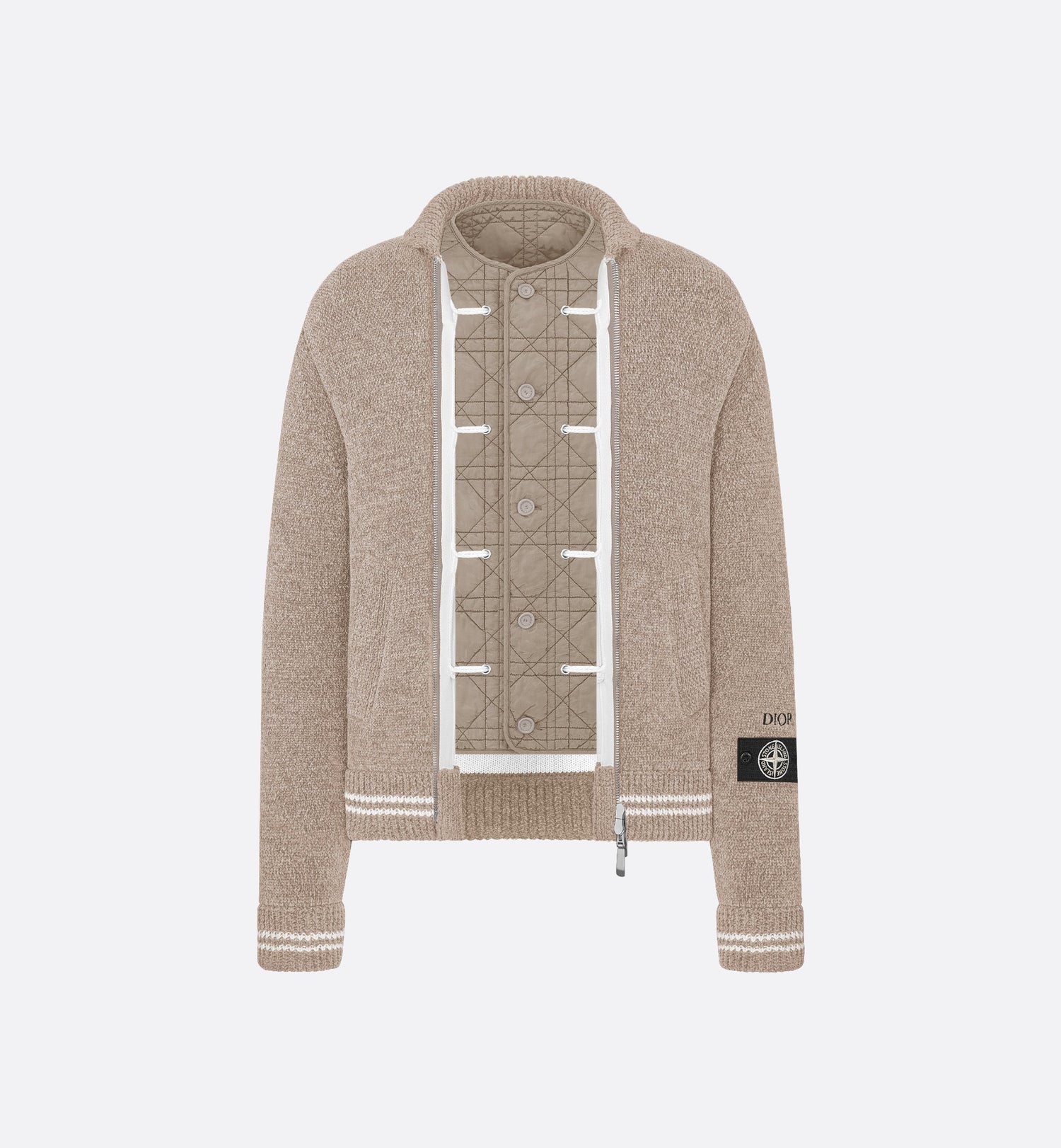 Dior And Stone Island Blouson Jacket Gray Wool-Blend Knit