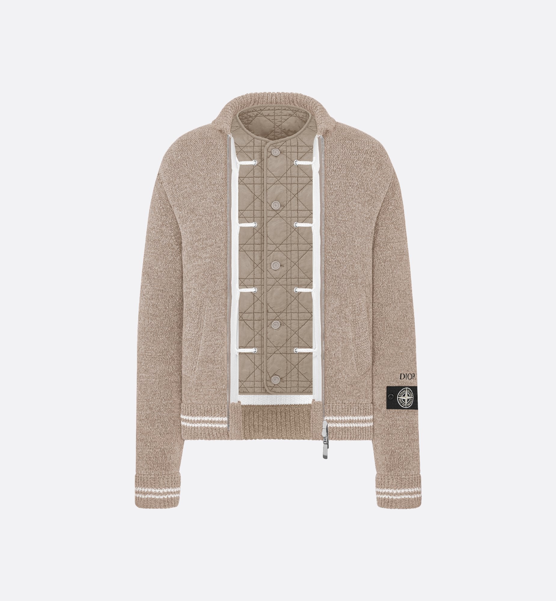 Dior And Stone Island Blouson Jacket Gray Wool-Blend Knit