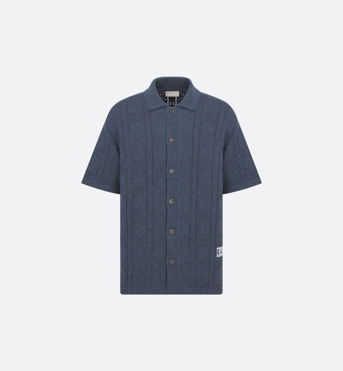 Cannage Short-Sleeved Shirt Blue Cotton And Cashmere Pointelle Knit