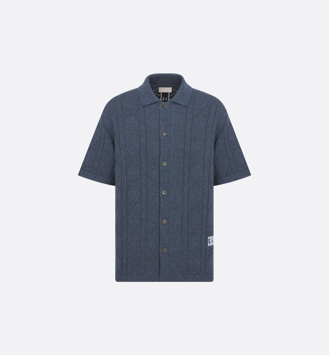 Cannage Short-Sleeved Shirt Blue Cotton And Cashmere Pointelle Knit