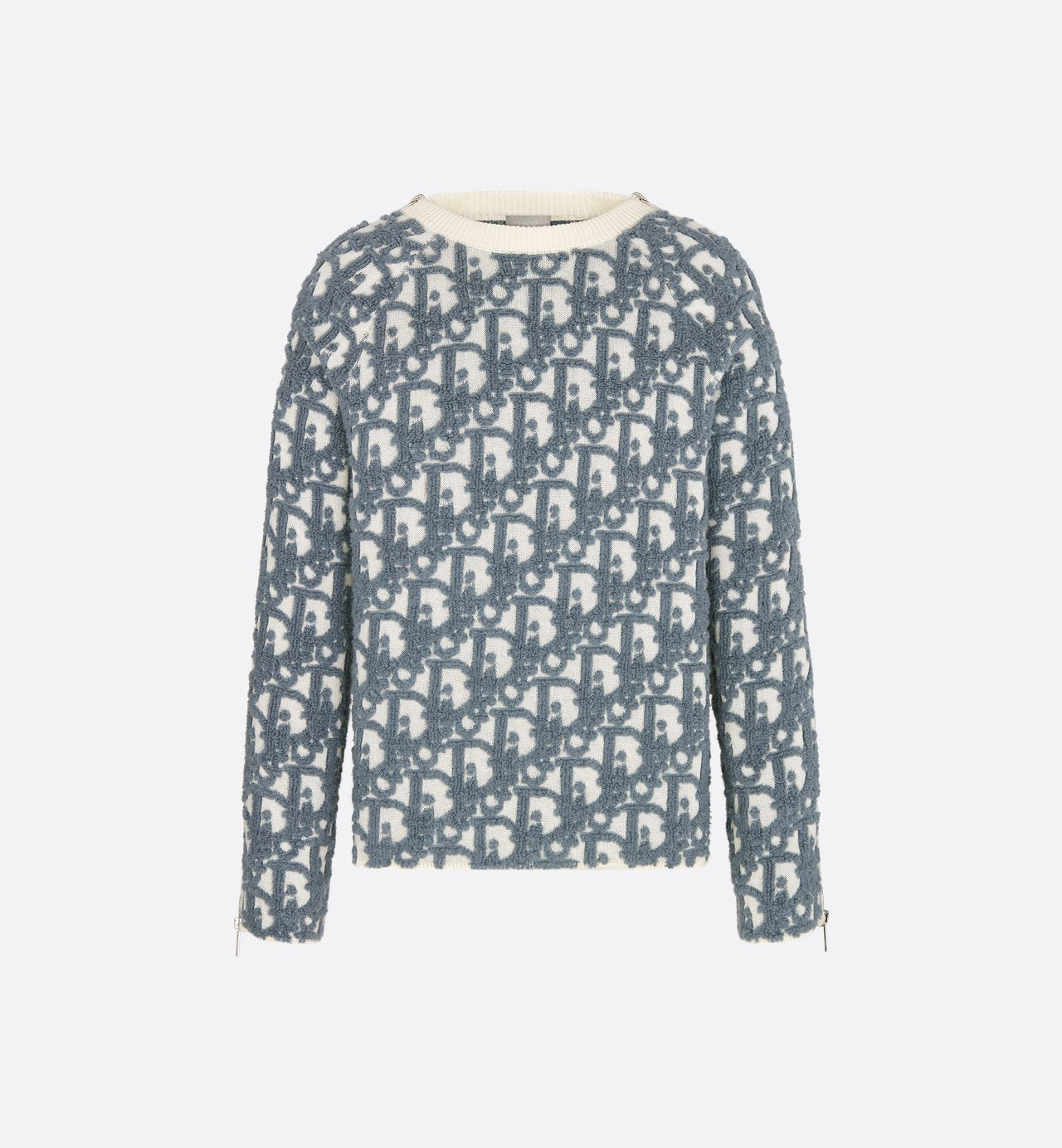 Oblique Sweater White Virgin Wool And Cotton-Blend Jacquard