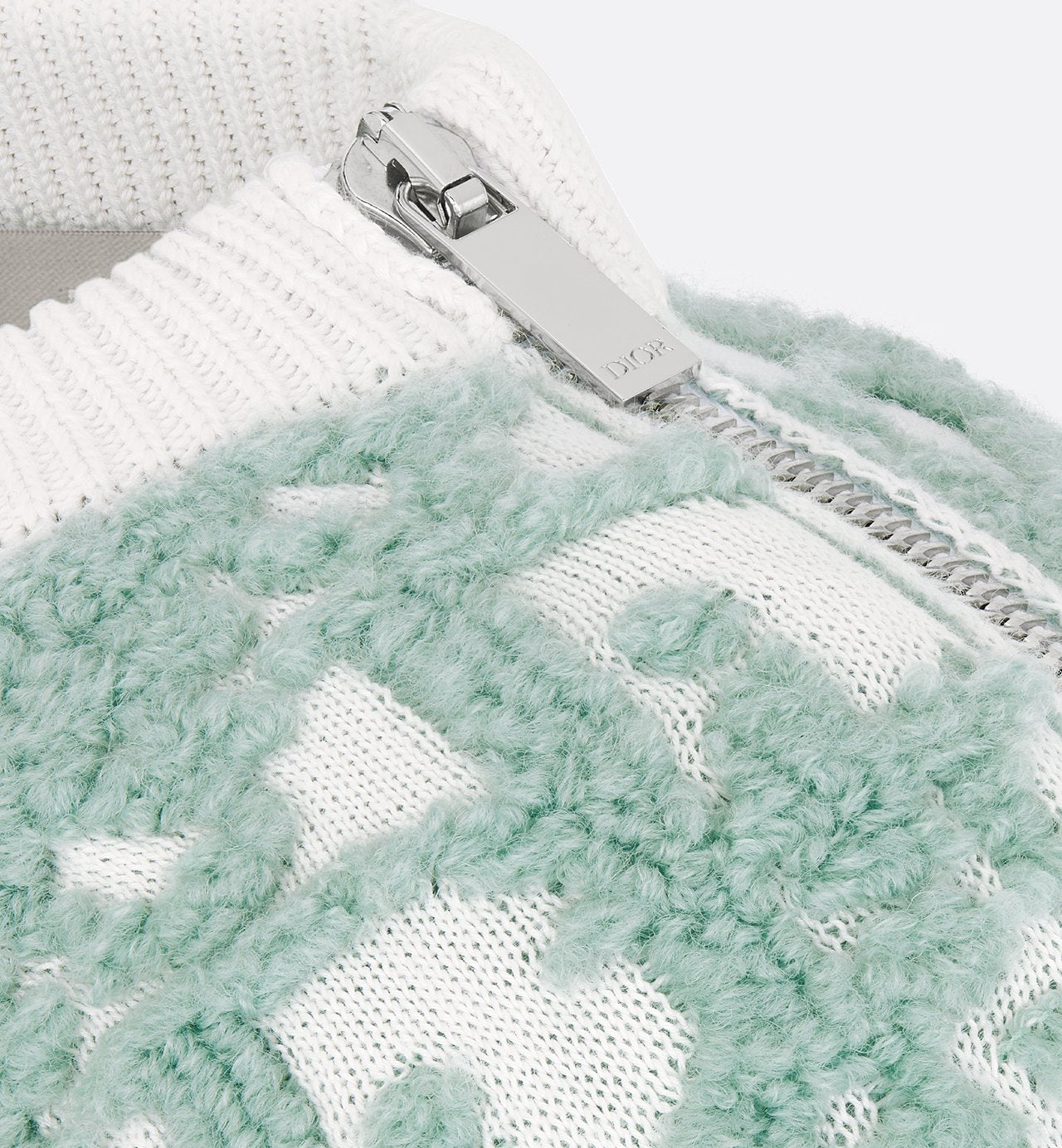 Oblique Sweater White And Light Green Virgin Wool And Cotton-Blend Jacquard