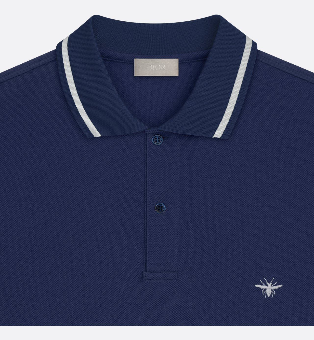 Polo Shirt With Bee Embroidery Navy Blue Cotton Piqué