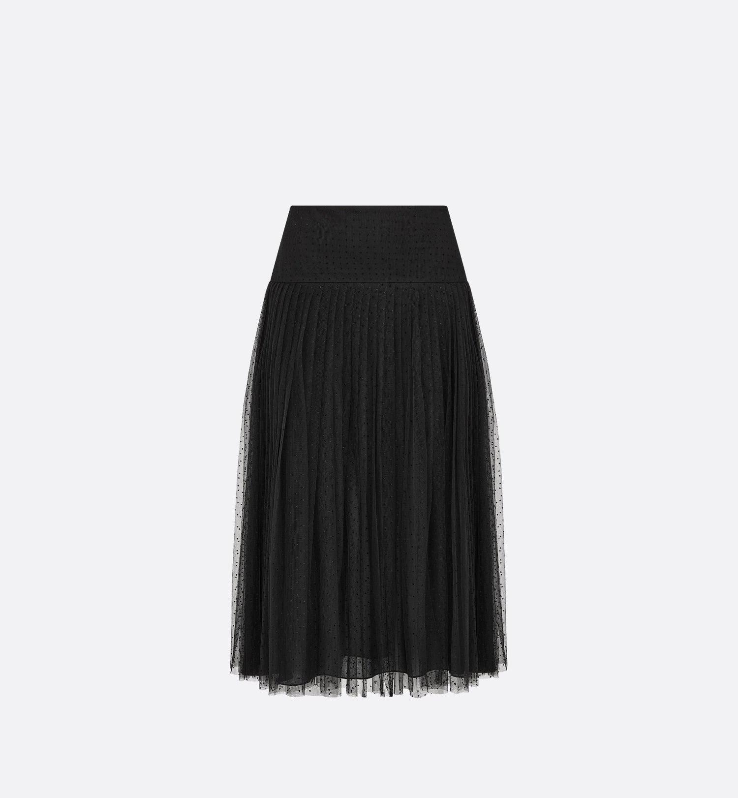 Pleated Mid Length Skirt Black Plumetis Tulle