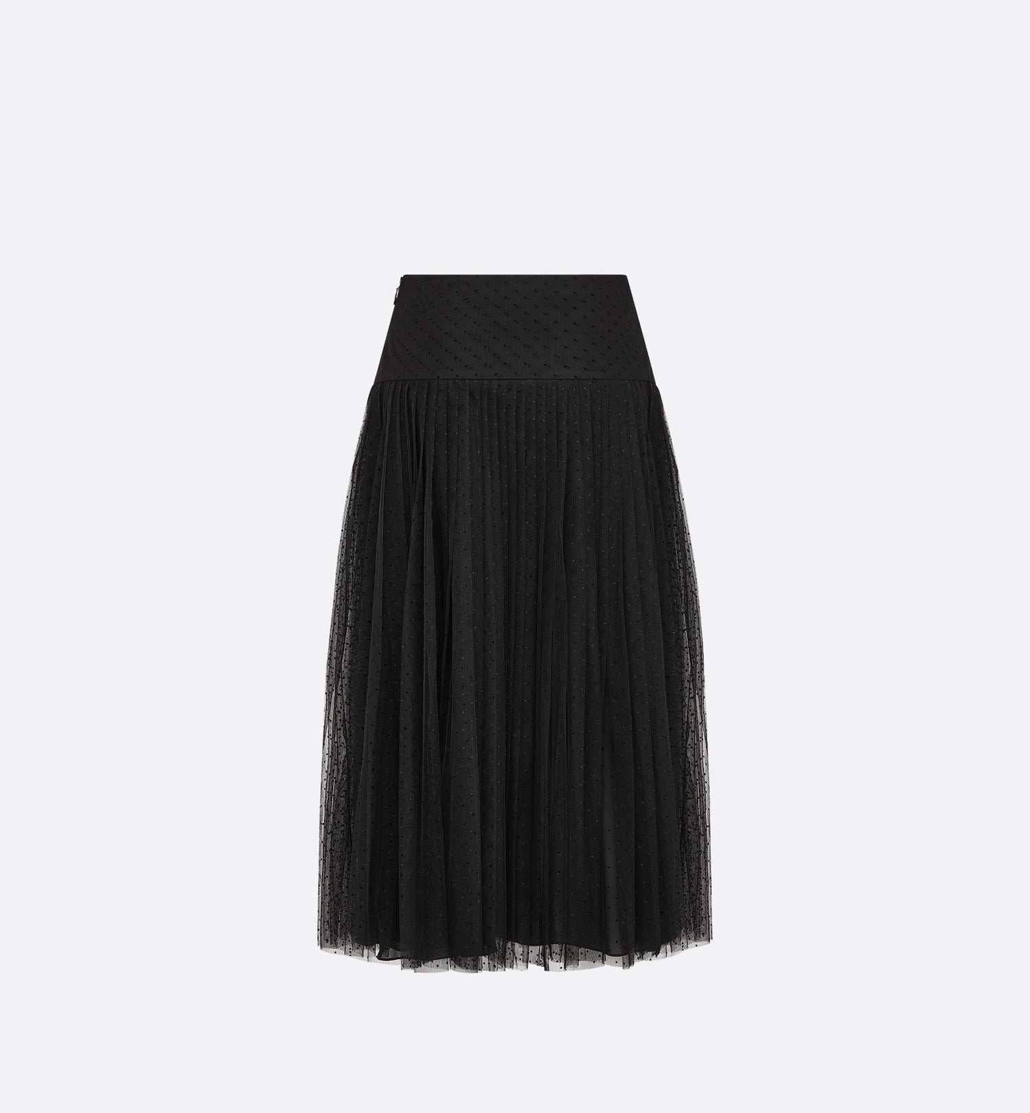 Pleated Mid-Length Skirt Black Plumetis Tulle