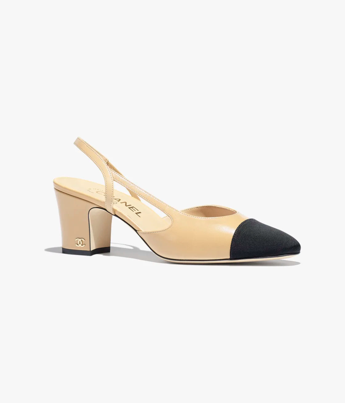 Slingback - Goatskin &amp; Grosgrain Beige &amp; Black