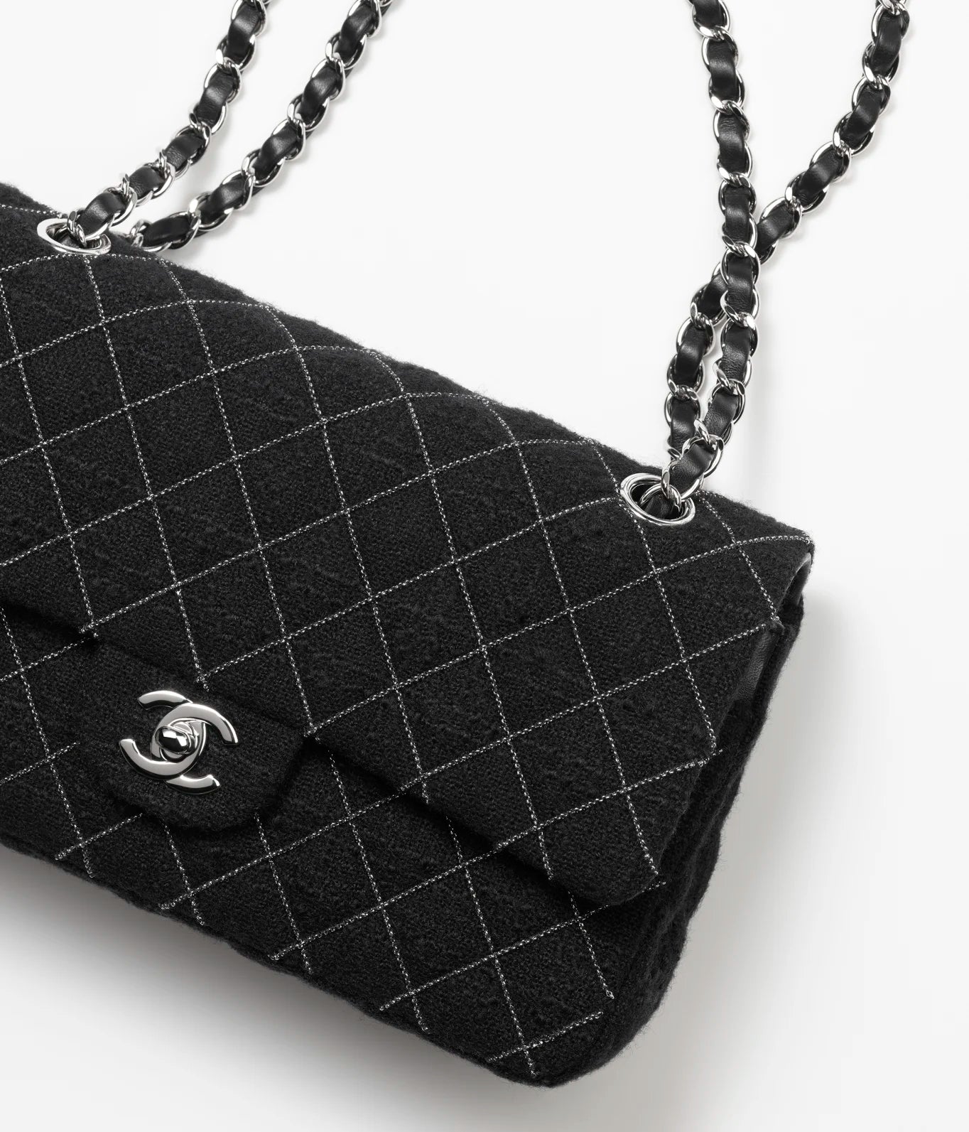 CLASSIC HANDBAG - WOOL TWEED &amp; SILVER-TONE METALBLACK