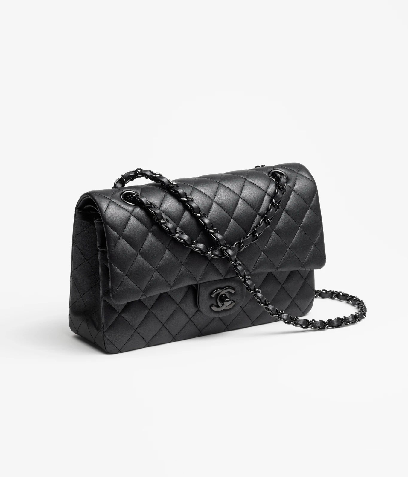 CLASSIC HANDBAG - Pearly lambskin &amp; Black-tone Metal Black