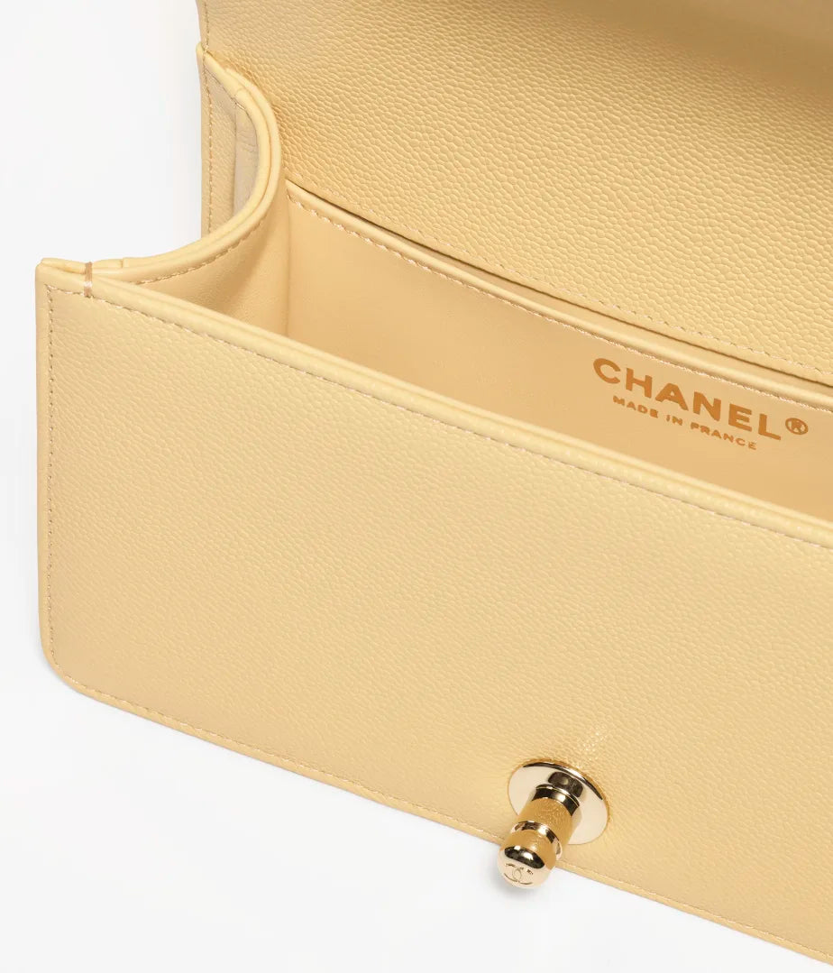 SMALL BOY CHANEL HANDBAG - GRAINED CALFSKIN &amp; GOLD-TONE METALYELLOW