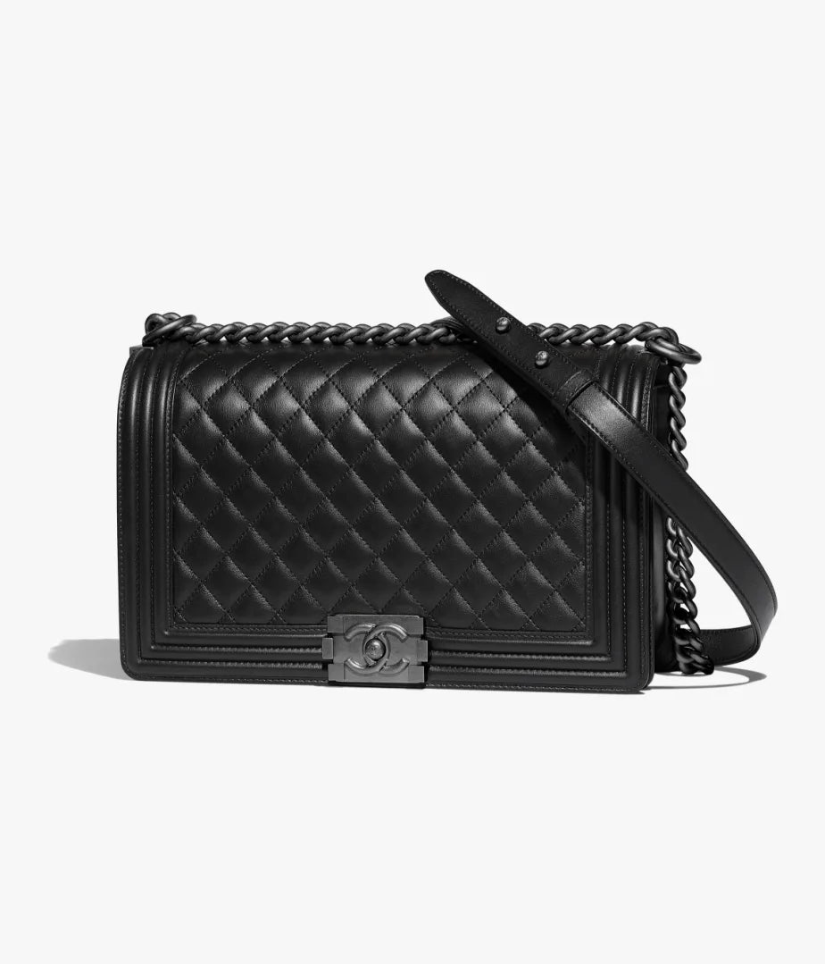 LARGE BOY CHANEL HANDBAG - CALFSKIN &amp; RUTHENIUM - FINISH METALBLACK