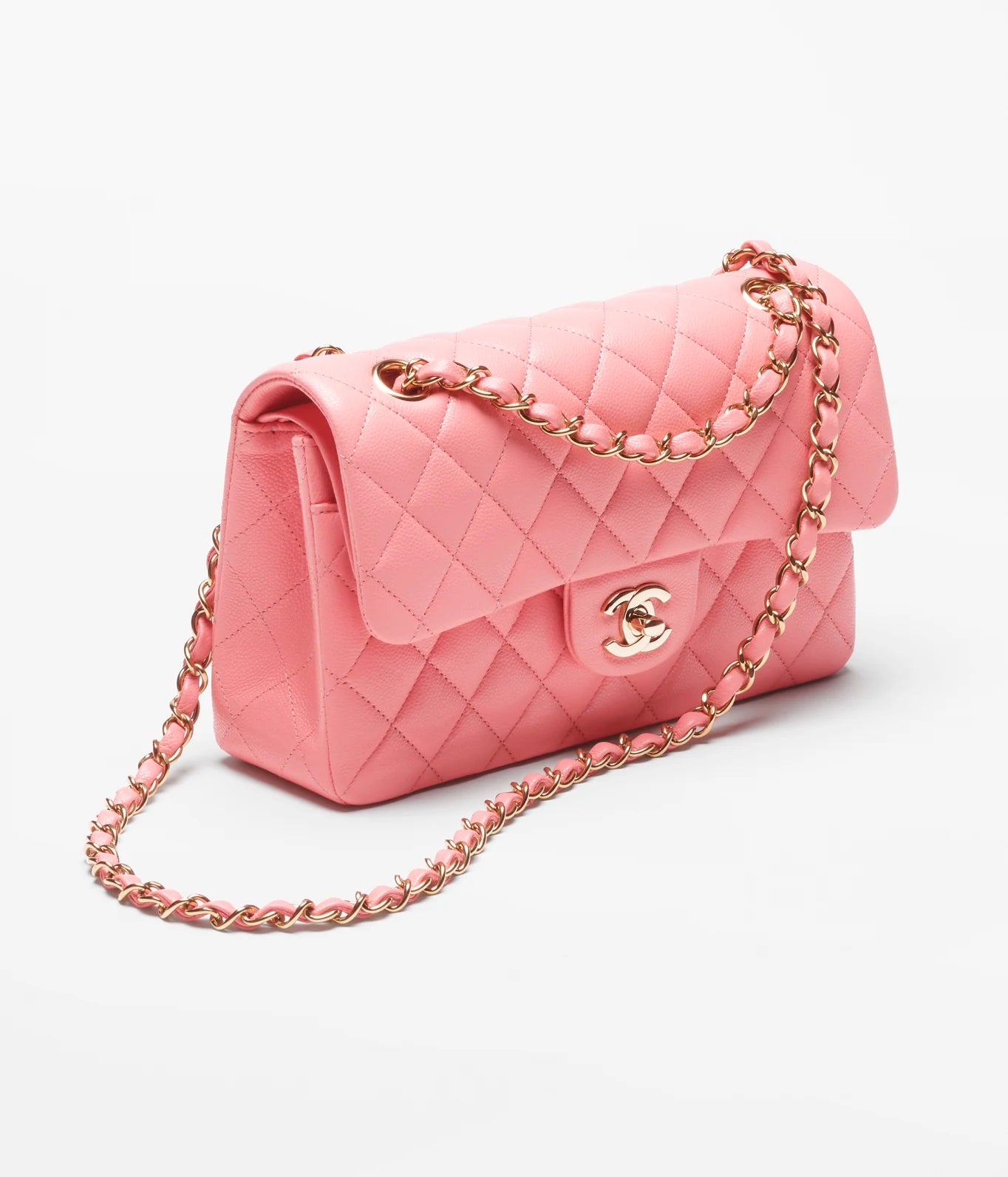 SMALL CLASSIC HANDBAG -GRAINED SHINY CALFSKIN &amp; GOLD-TONE METALCORAL PINK