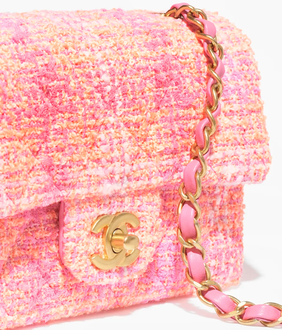 MINI FLAP BAG - TWEED &amp; GOLD METALORANGE, PINK &amp; ECRU