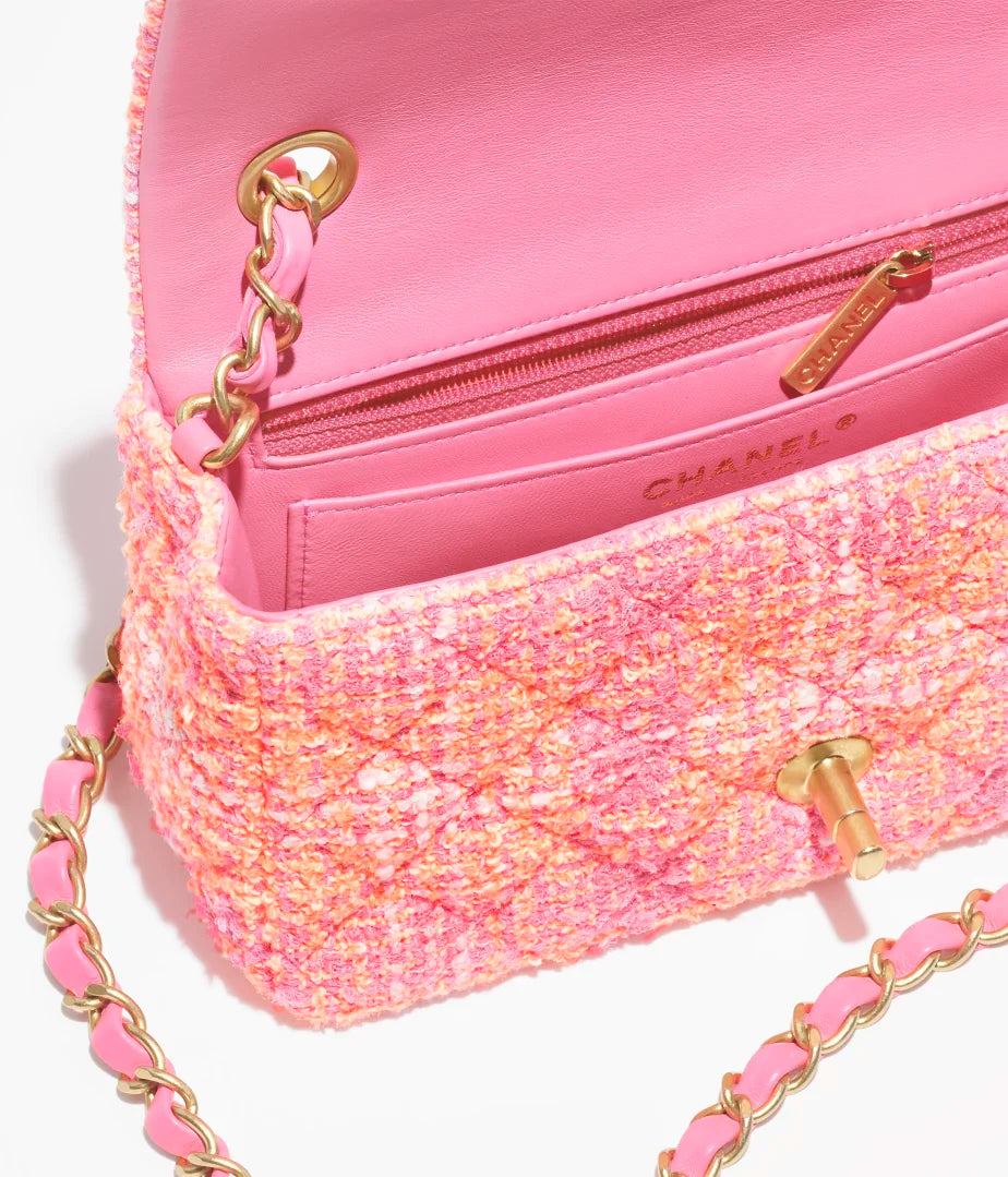 MINI FLAP BAG - TWEED &amp; GOLD METALORANGE, PINK &amp; ECRU