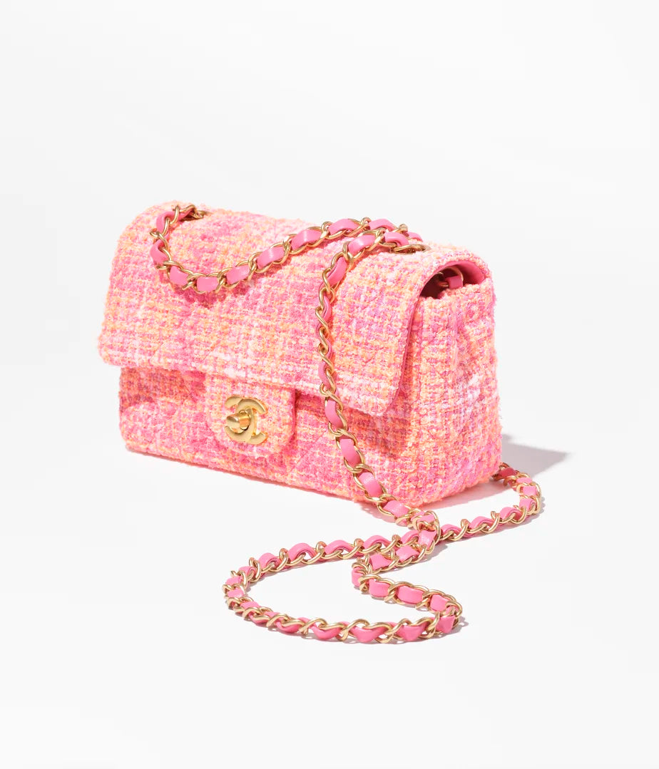 MINI FLAP BAG - TWEED &amp; GOLD METALORANGE, PINK &amp; ECRU