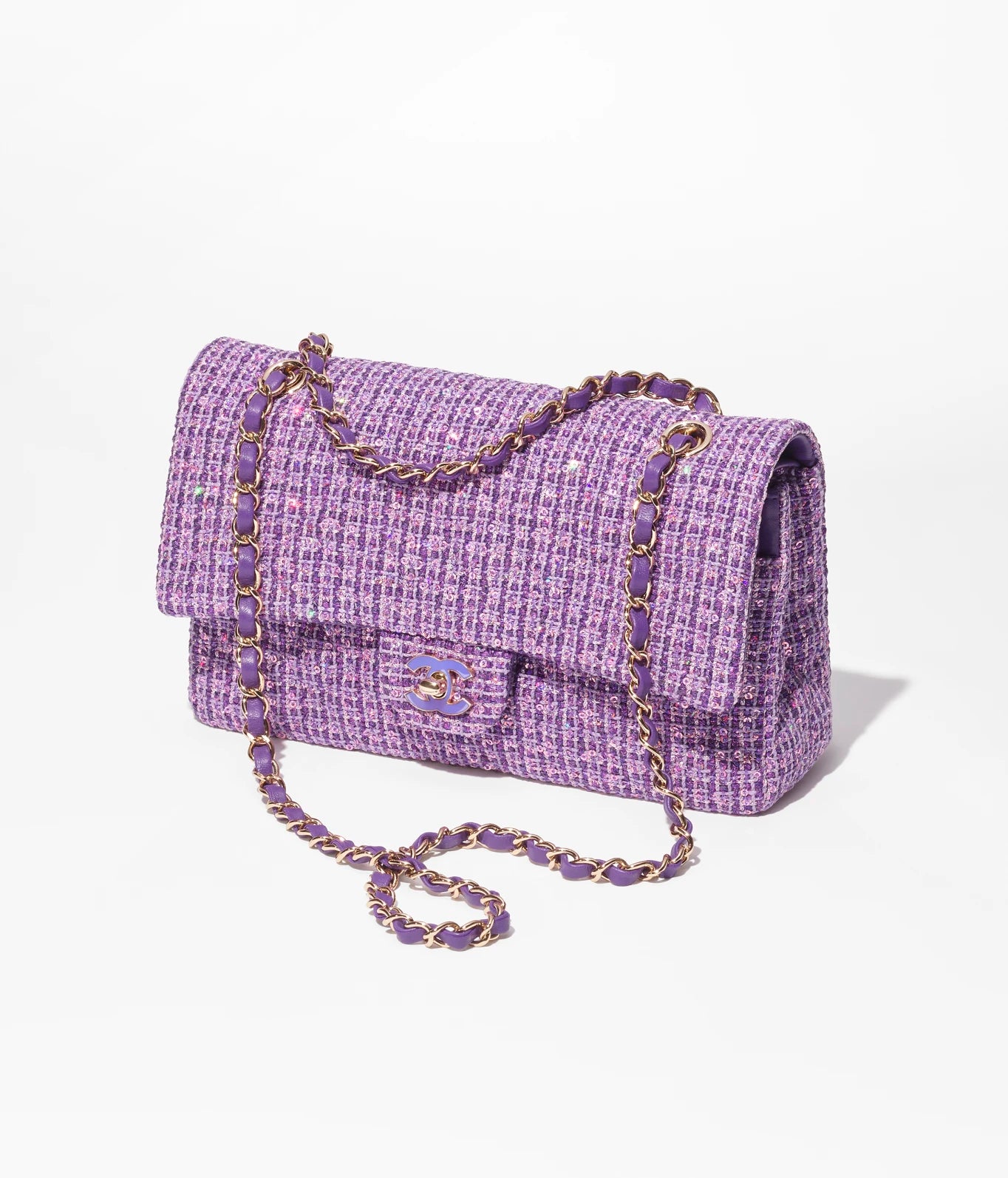 CLASSIC HANDBAG - TWEED, ENAMEL, SEQUINS &amp; GOLD-TONE METALPURPLE &amp; SILVER