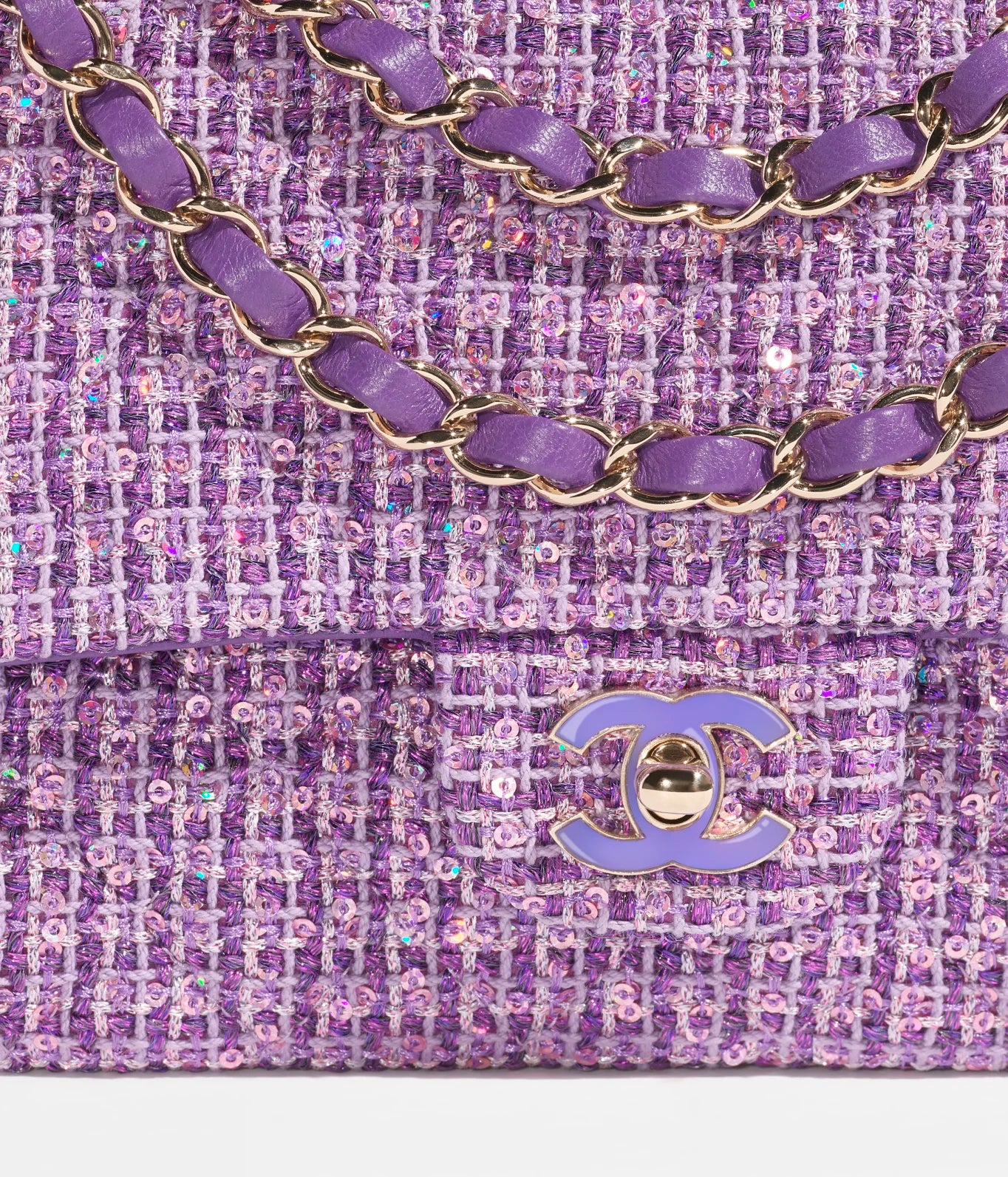 CLASSIC HANDBAG - TWEED, ENAMEL, SEQUINS &amp; GOLD-TONE METALPURPLE &amp; SILVER