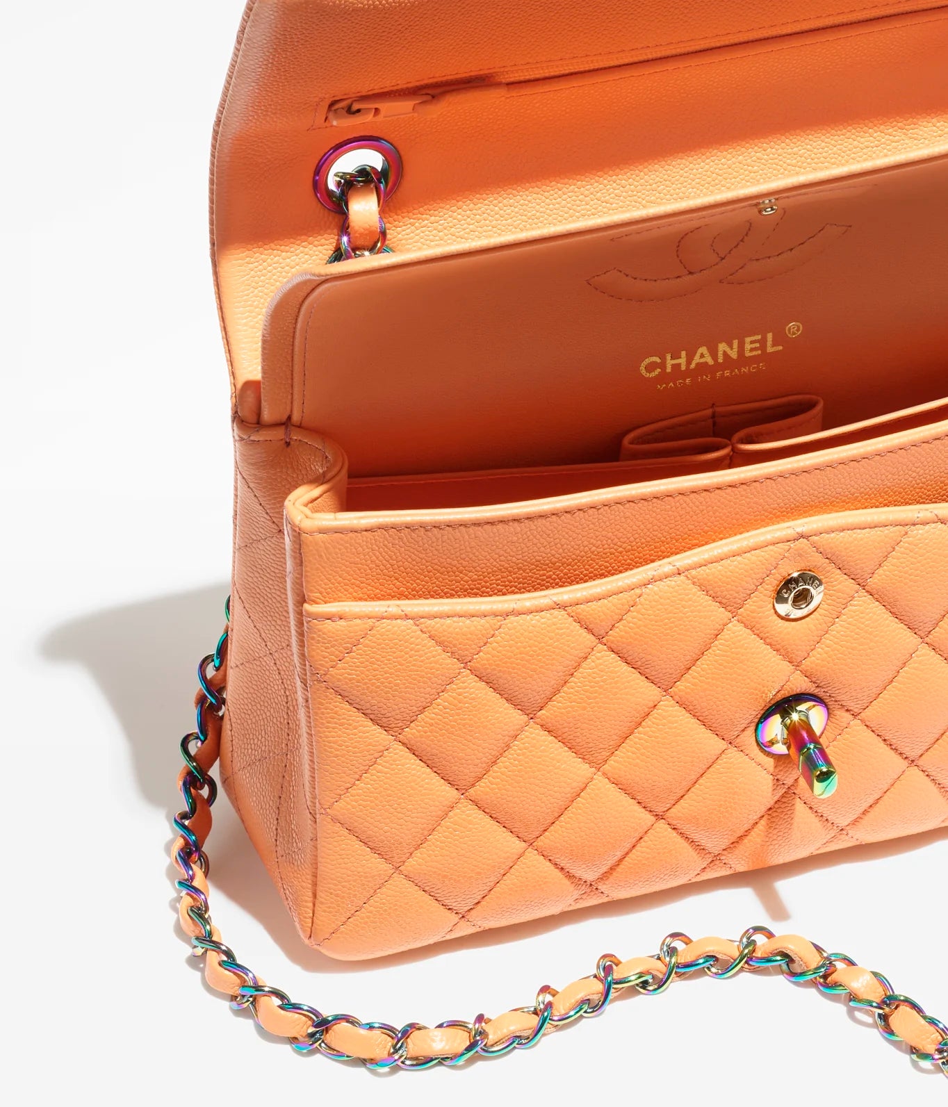 CLASSIC HANDBAG -SHINY GRAINED CALFSKIN &amp; RAINBOW METALORANGE