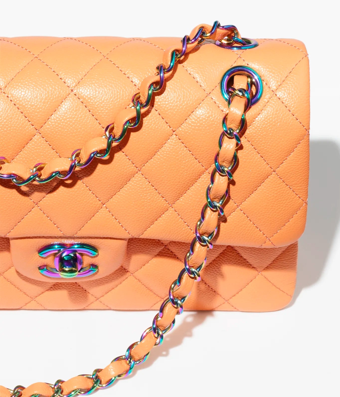 CLASSIC HANDBAG -SHINY GRAINED CALFSKIN &amp; RAINBOW METALORANGE