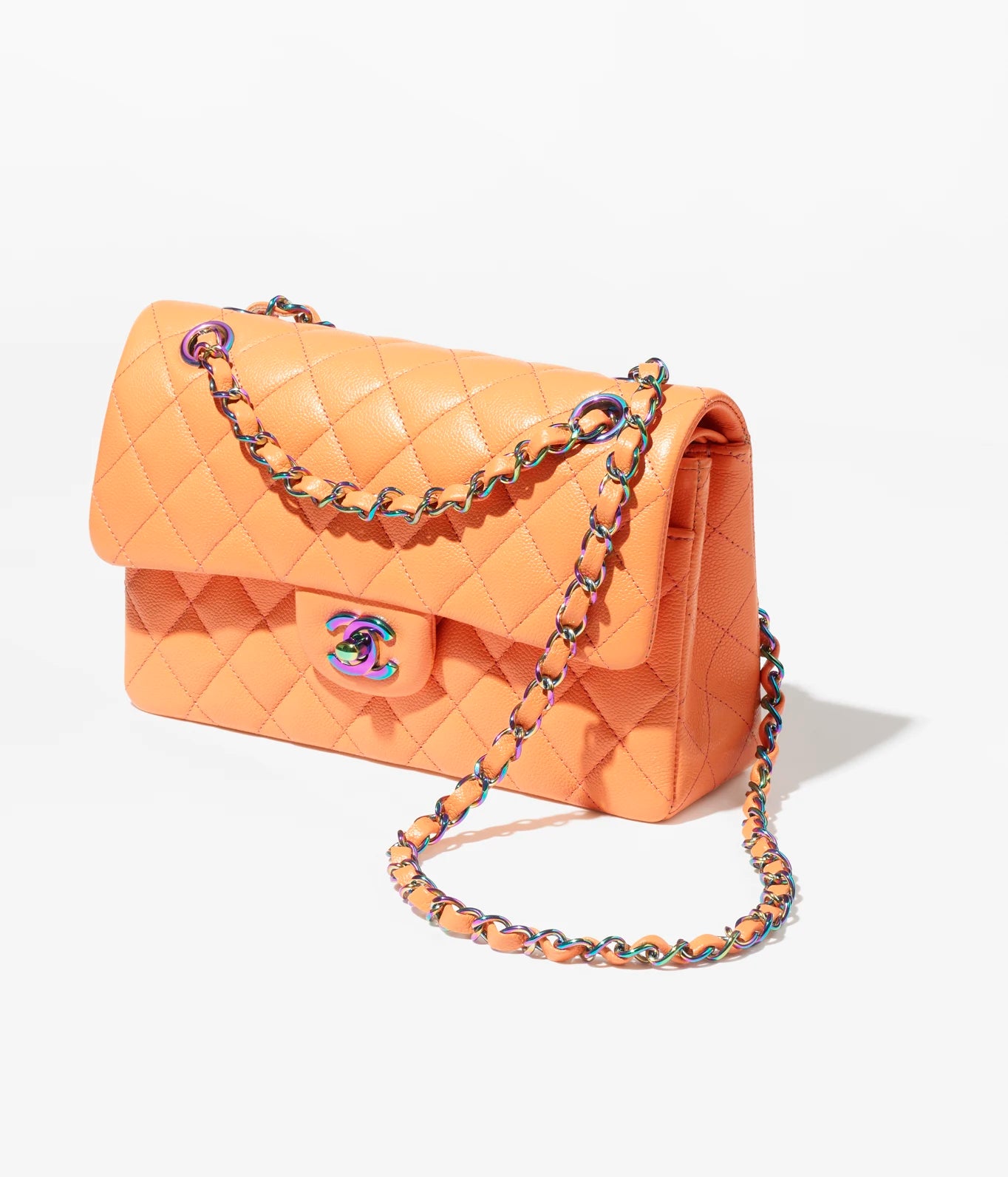 CLASSIC HANDBAG -SHINY GRAINED CALFSKIN &amp; RAINBOW METALORANGE