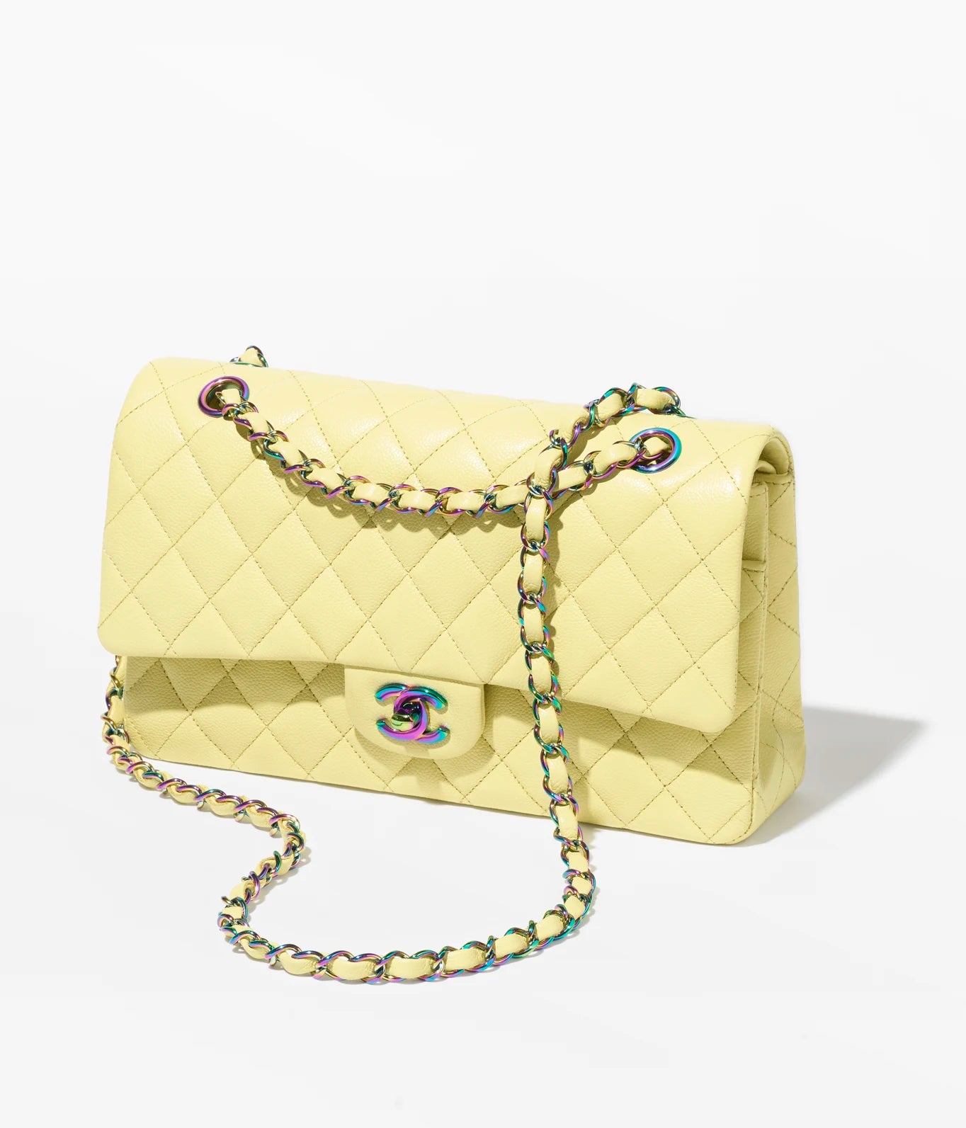 CLASSIC HANDBAG - Shiny Grained Calfskin &amp; Rainbow MetalYellow