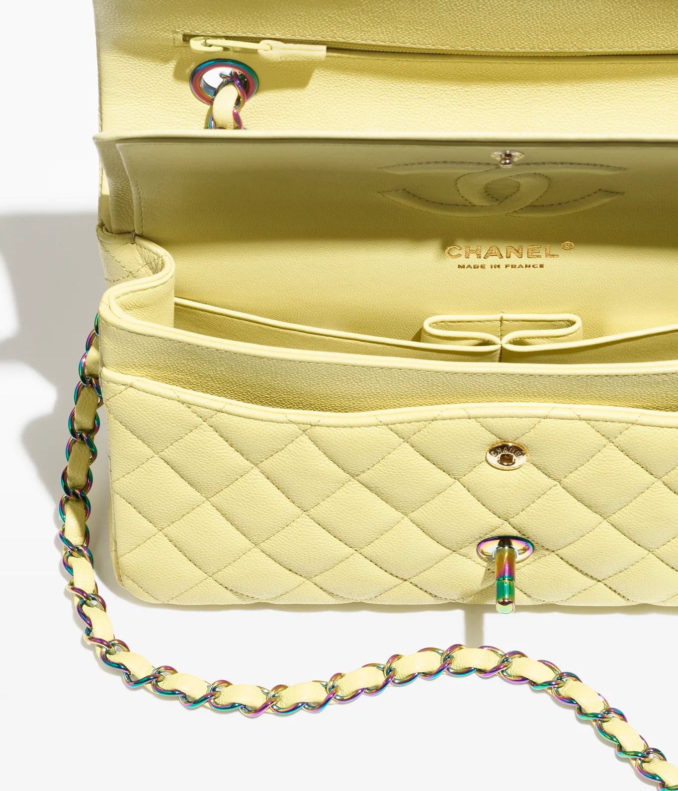 CLASSIC HANDBAG - Shiny Grained Calfskin &amp; Rainbow MetalYellow