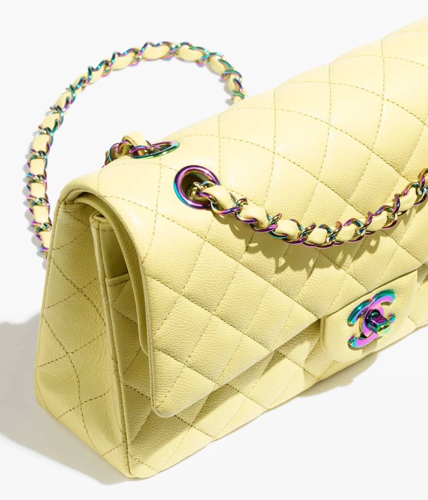 CLASSIC HANDBAG - Shiny Grained Calfskin &amp; Rainbow MetalYellow