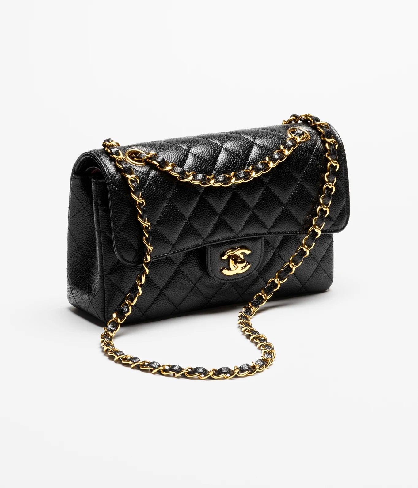 Small Classic Handbag Grained Calfskin And Gold Tone Metal Black