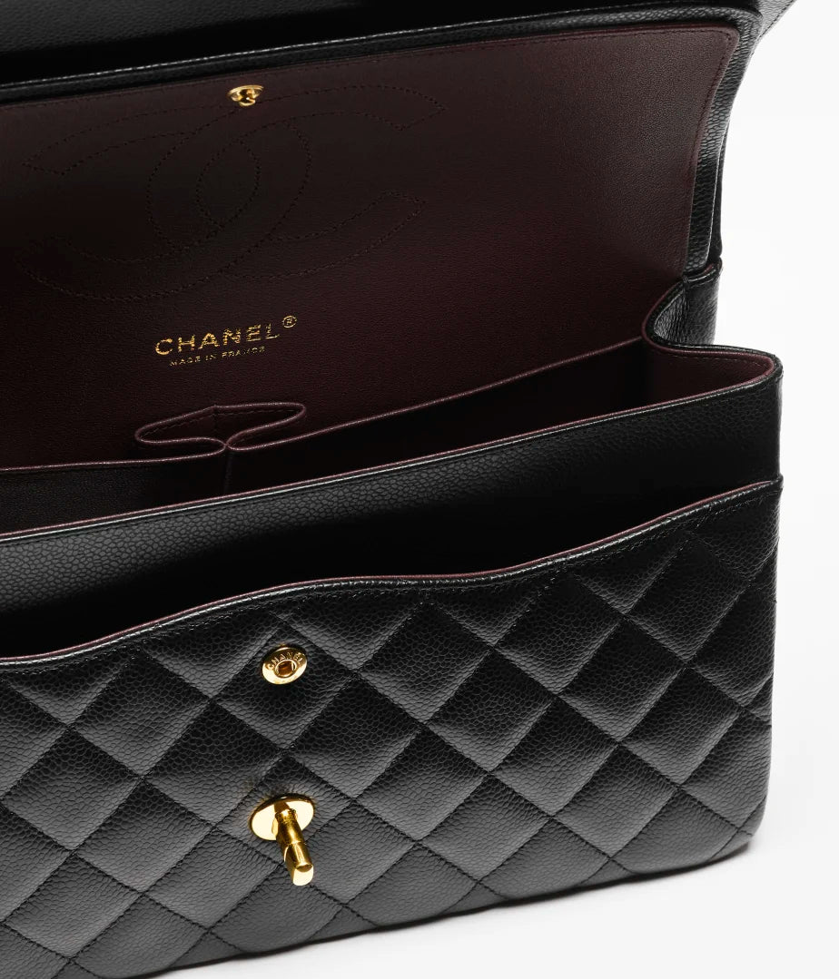 LARGE CLASSIC HANDBAG - GRAINED CALFSKIN &amp; GOLD-TONE METALBLACK