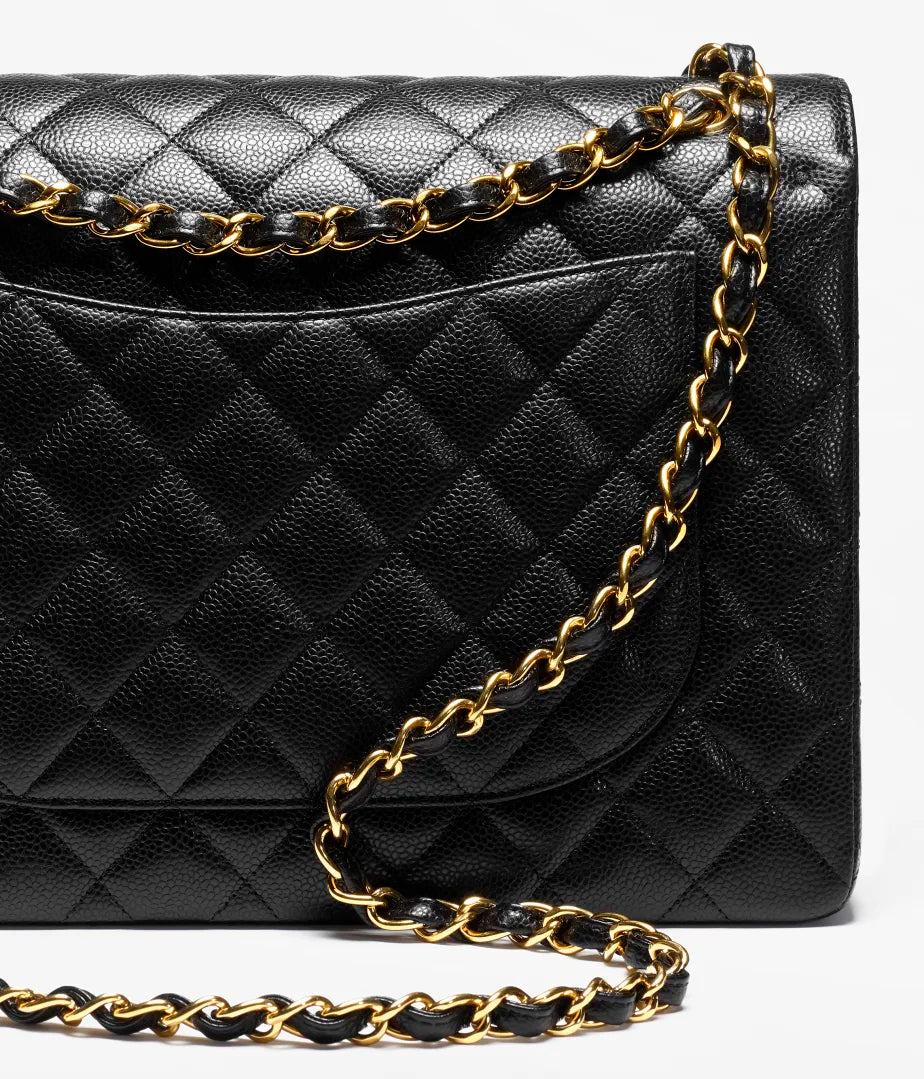 MAXI CLASSIC HANDBAG - GRAINED CALFSKIN &amp; GOLD-TONE METALBLACK