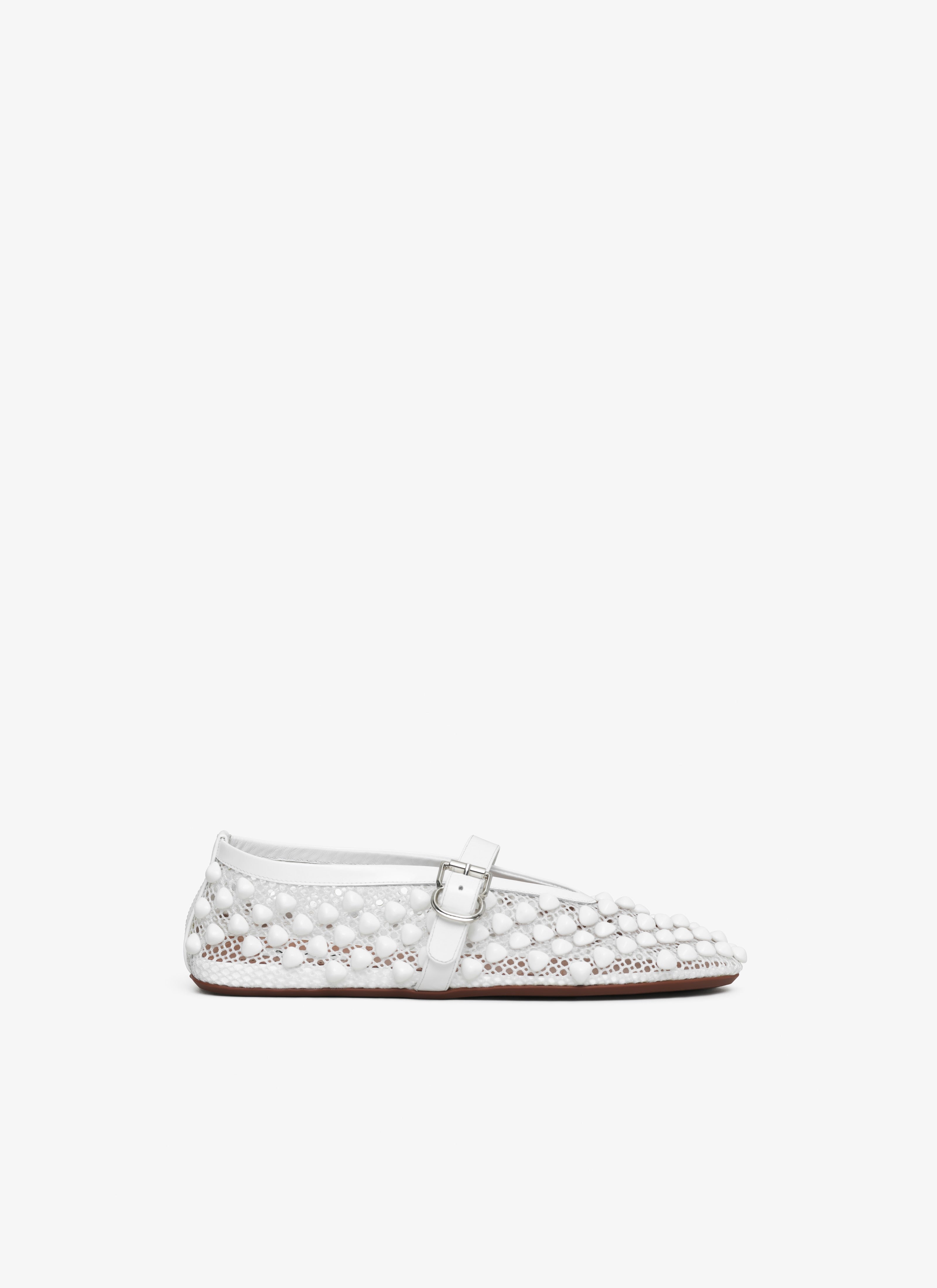 Ballet Flats With Studs On Fishnet