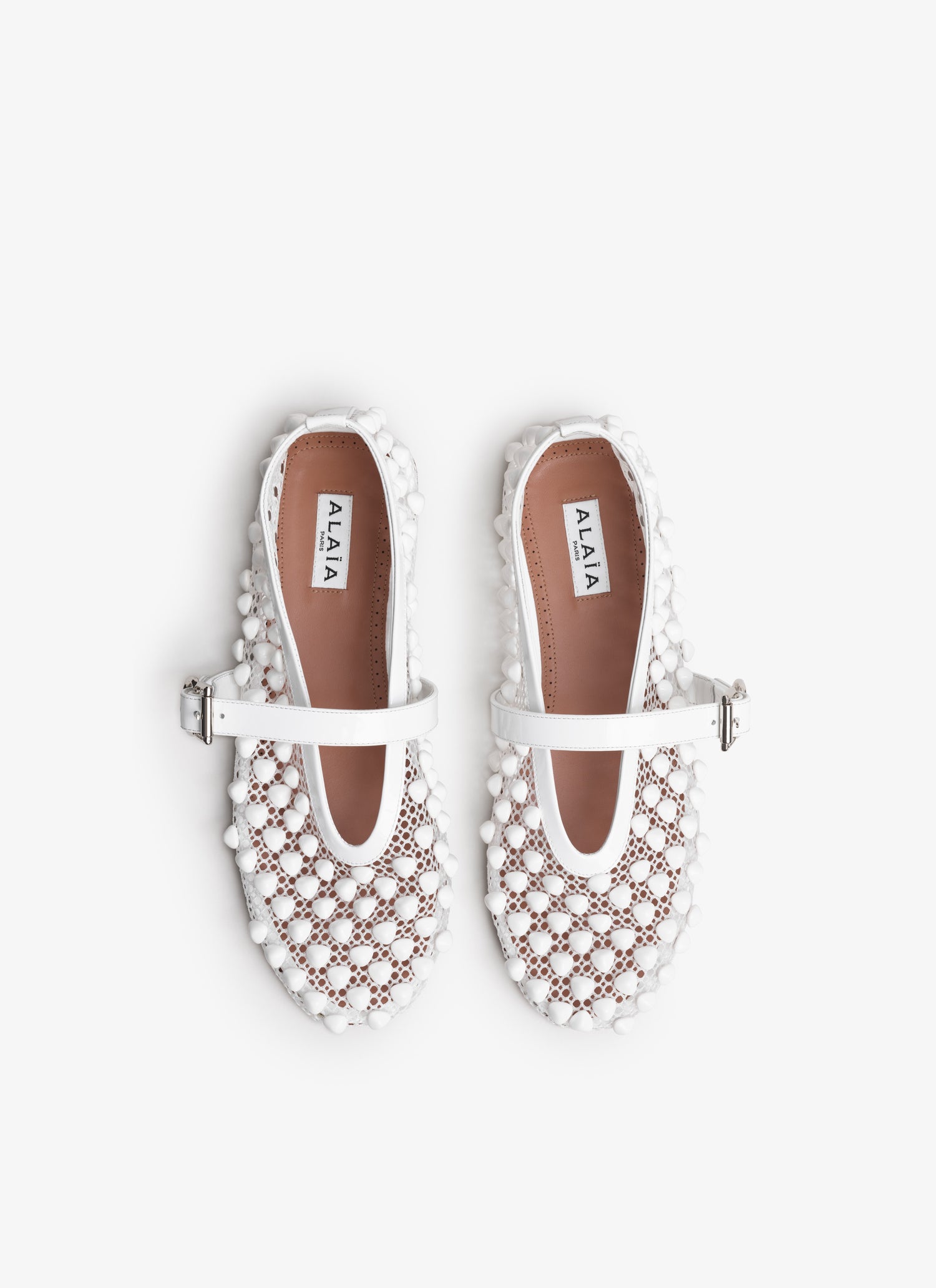 Ballet Flats With Studs On Fishnet