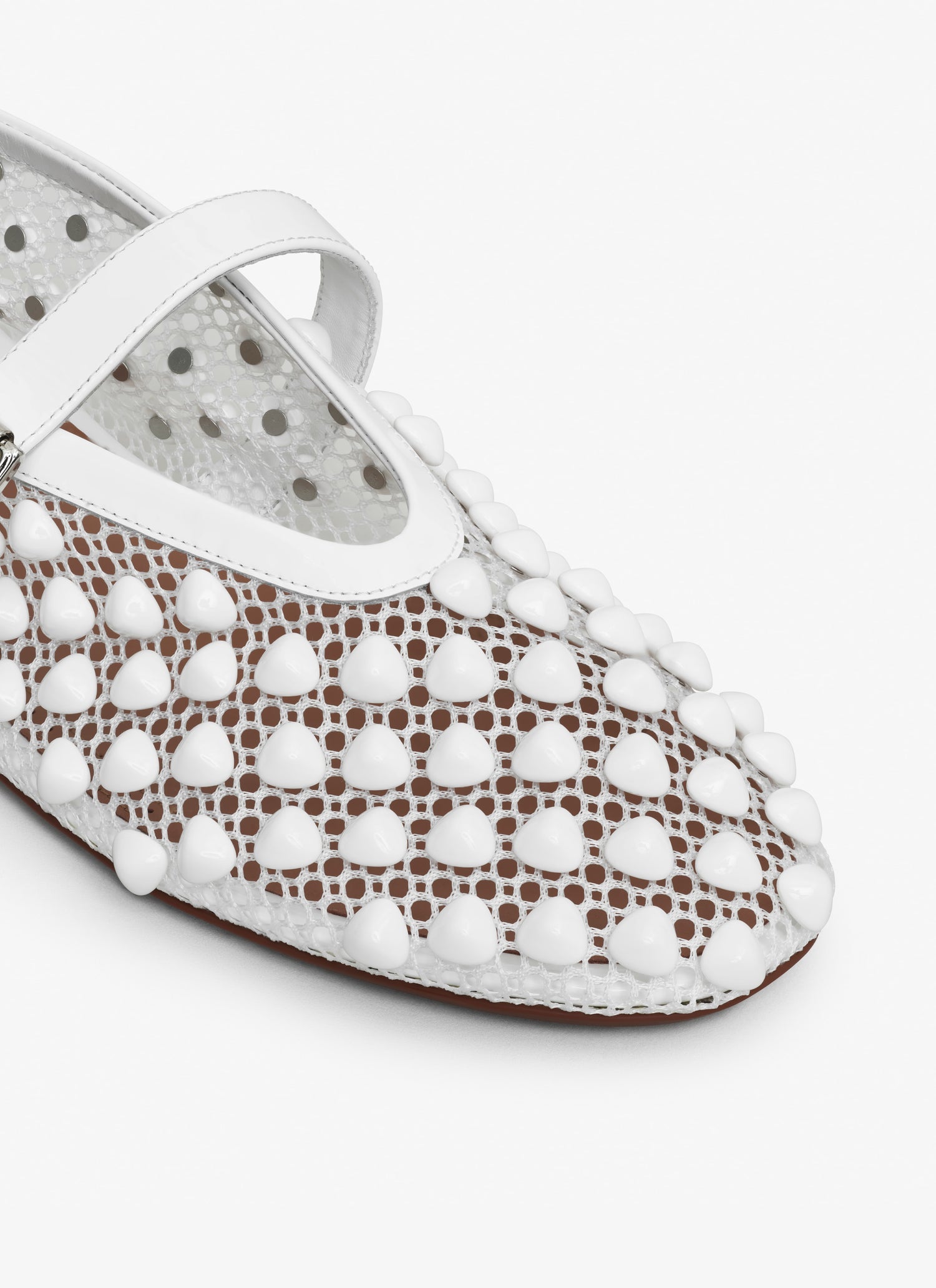 Ballet Flats With Studs On Fishnet