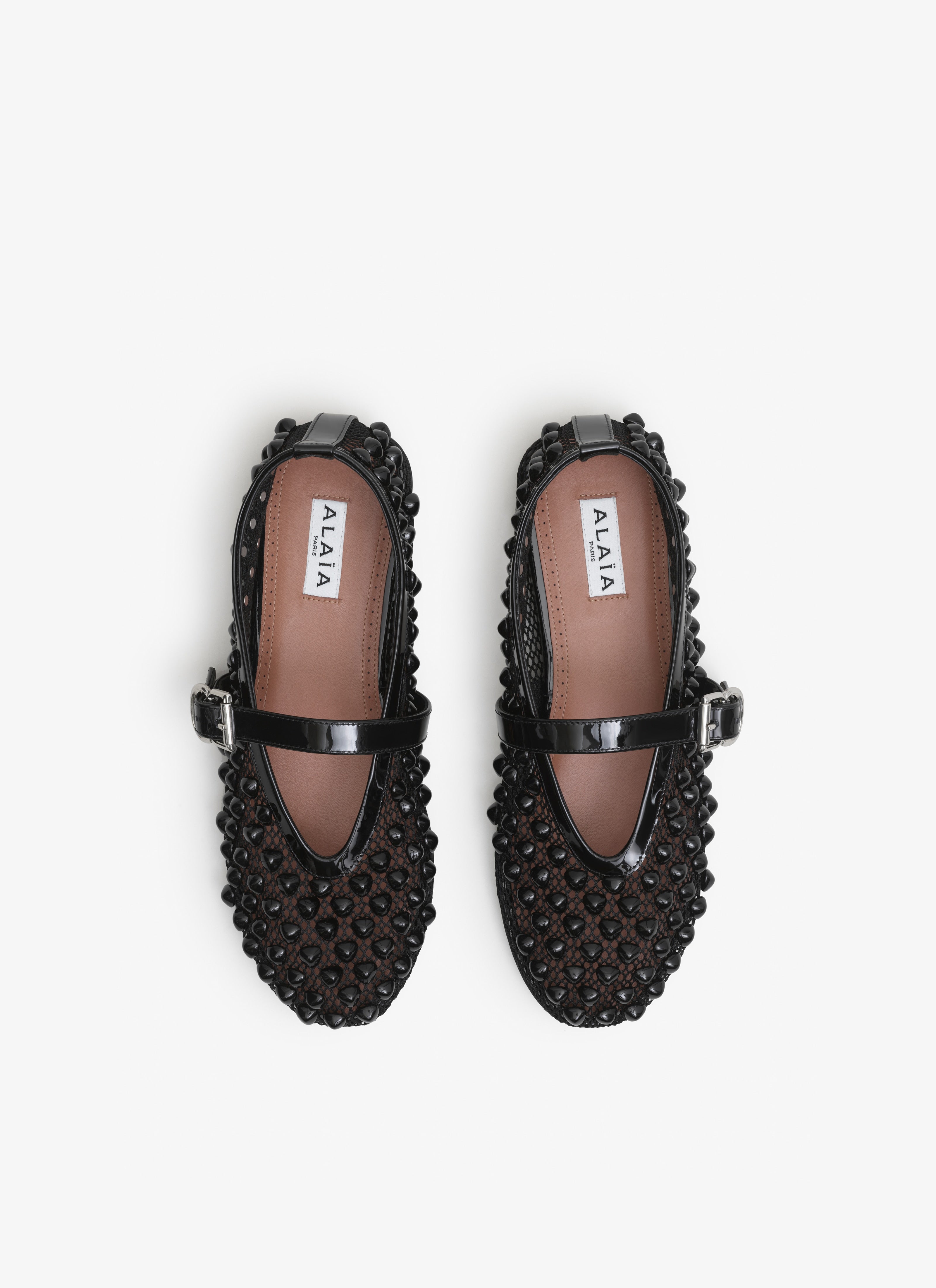 Ballet Flats With Studs On Fishnet