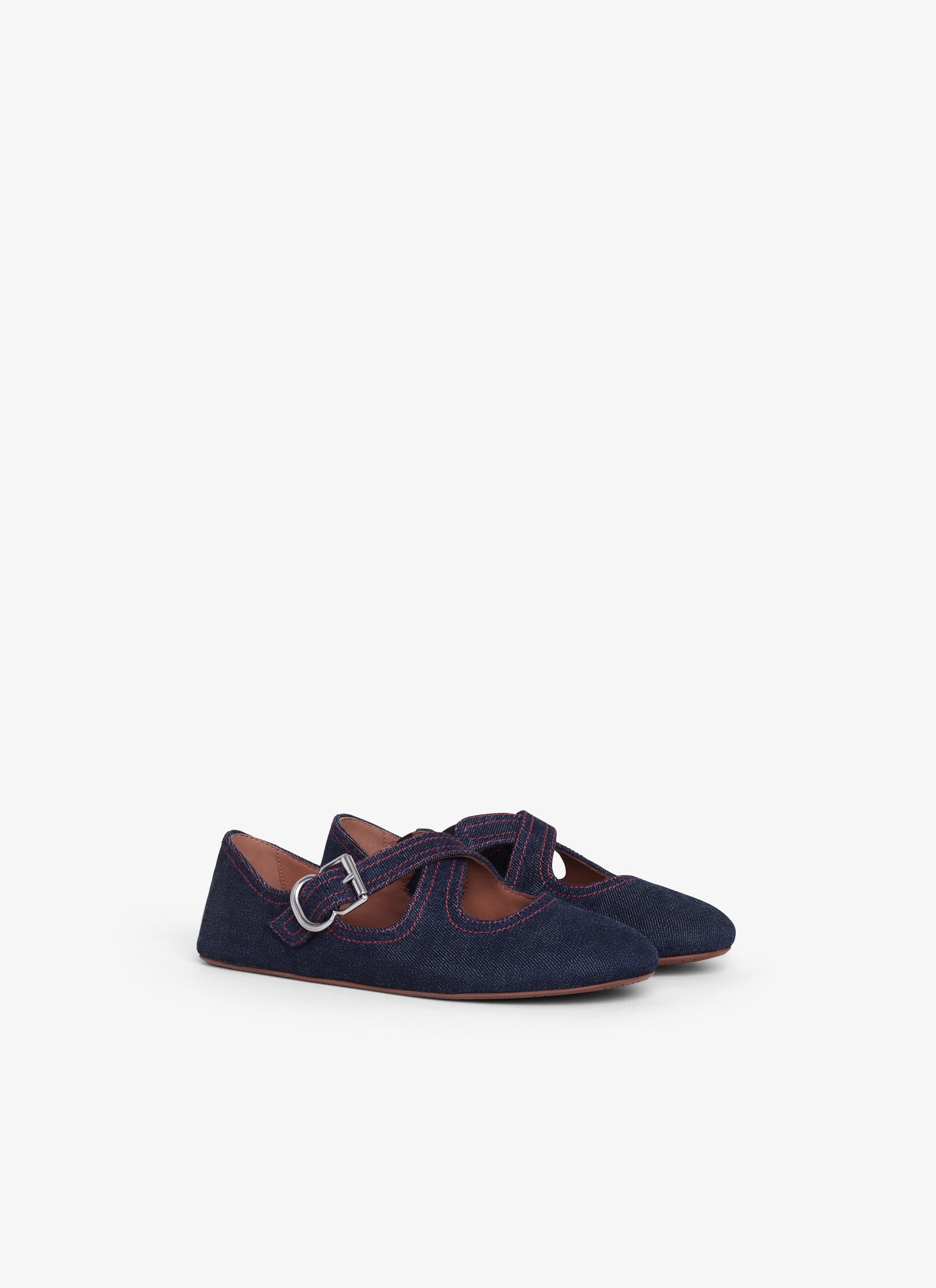 Criss Cross Ballet Flats In Denim