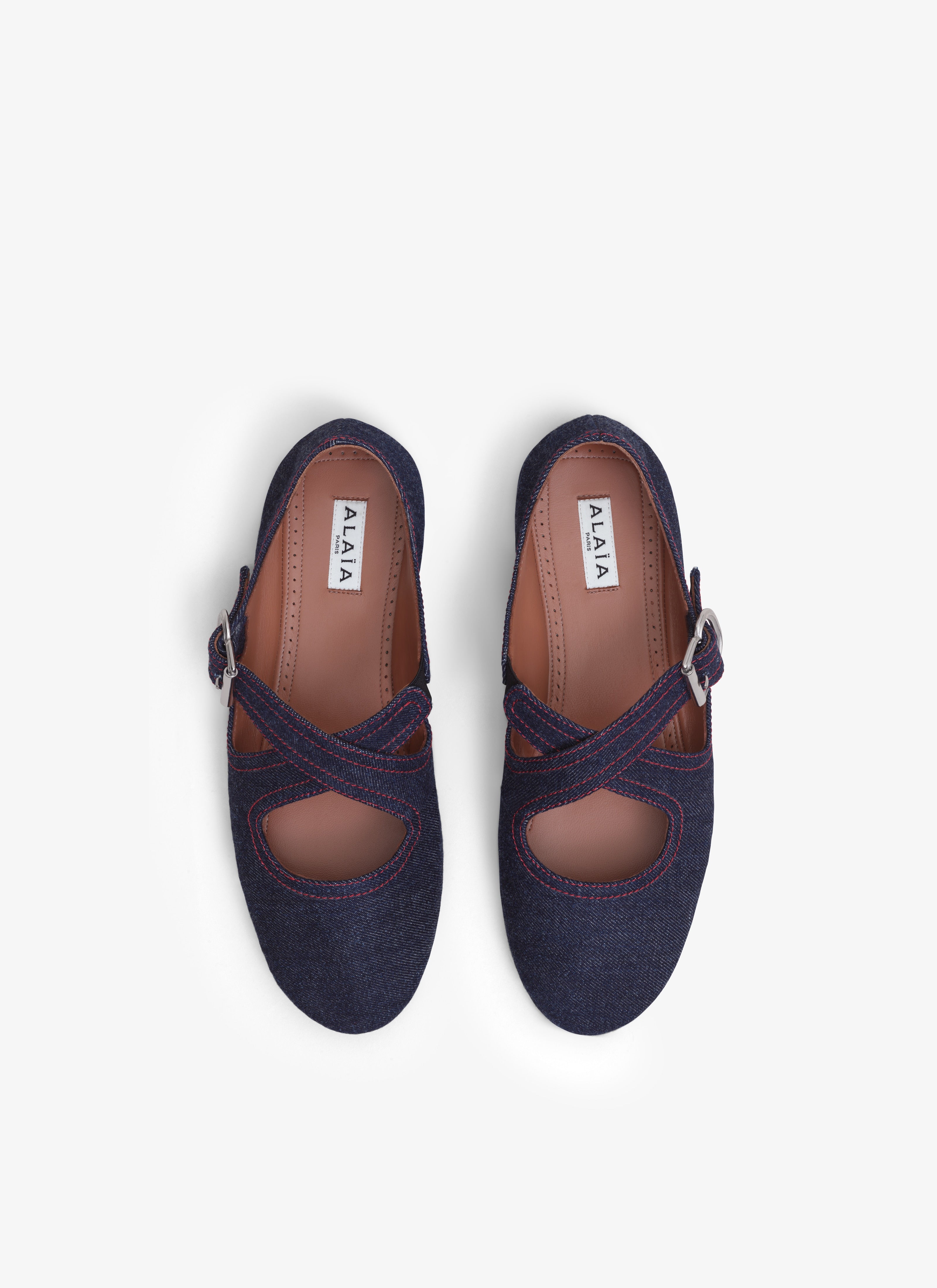 Criss Cross Ballet Flats In Denim