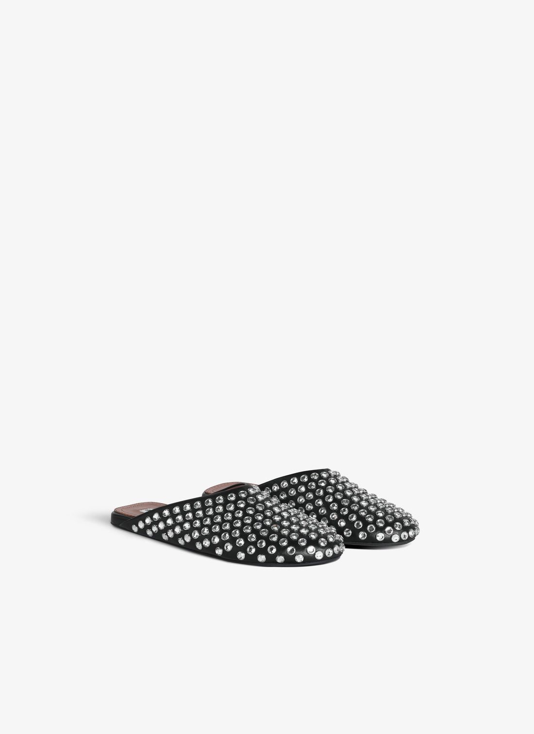 Flat Mules In Strass Lambskin