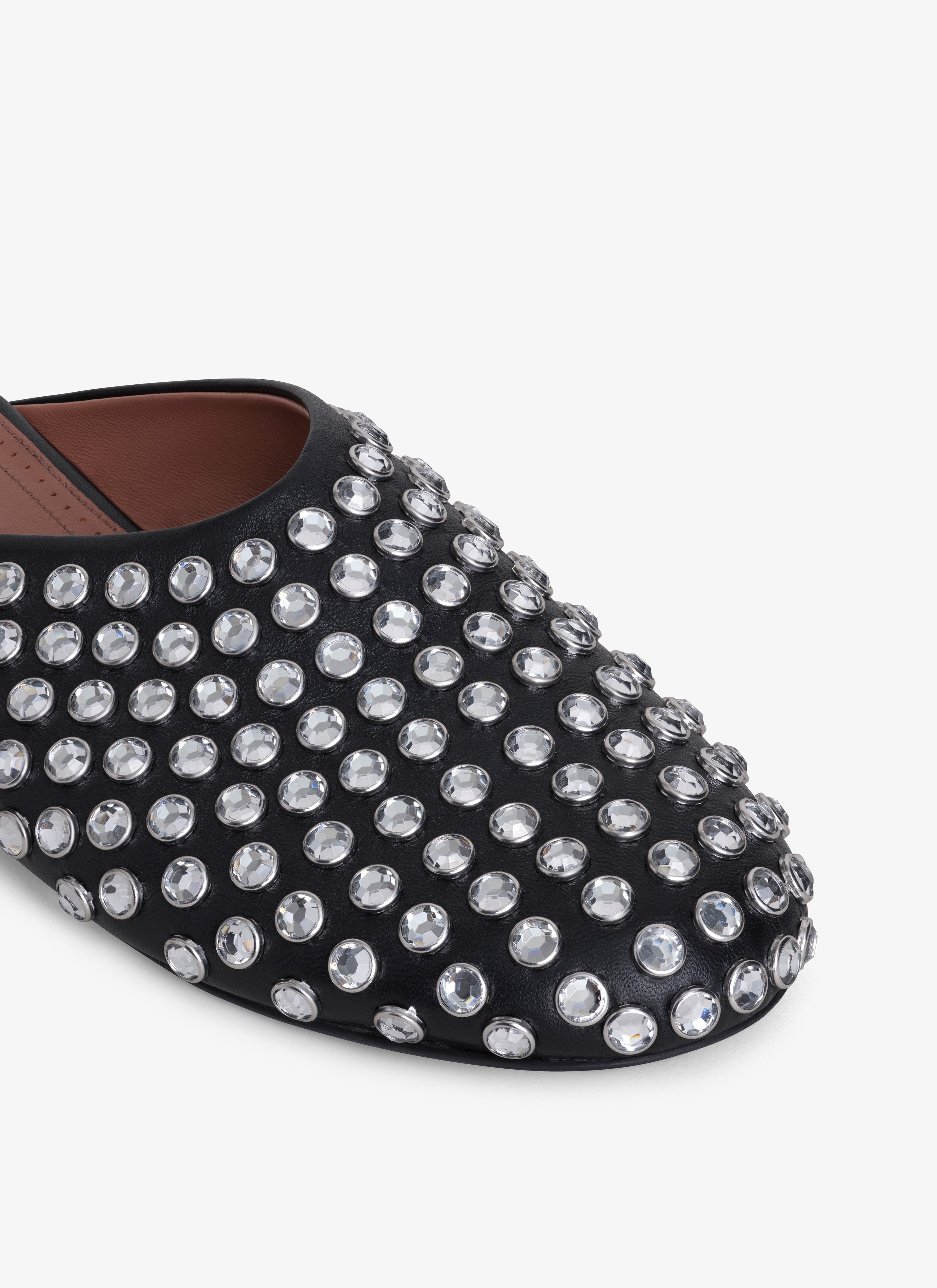 Flat Mules In Strass Lambskin