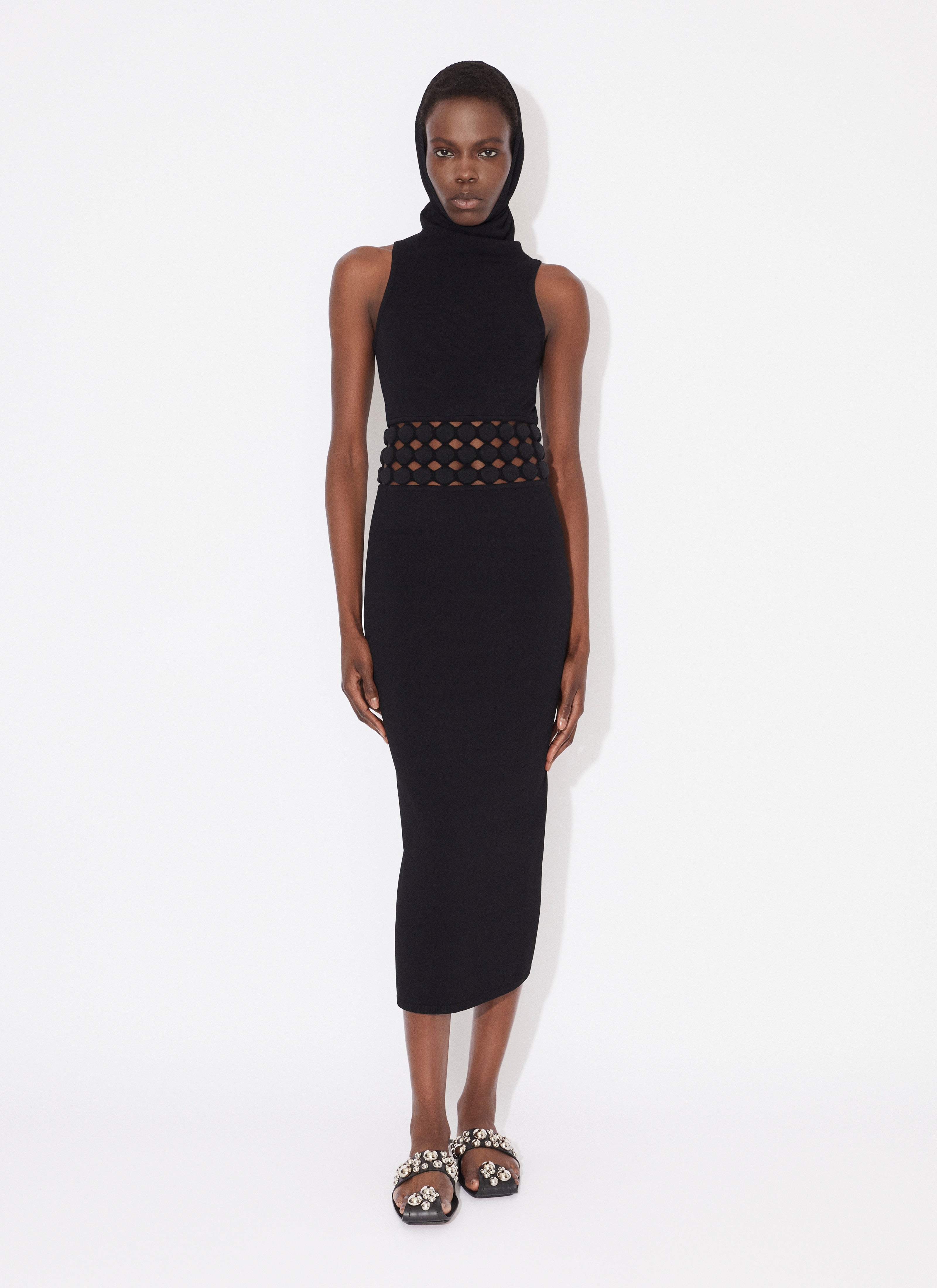 Hooded Dress With 3D Perforations