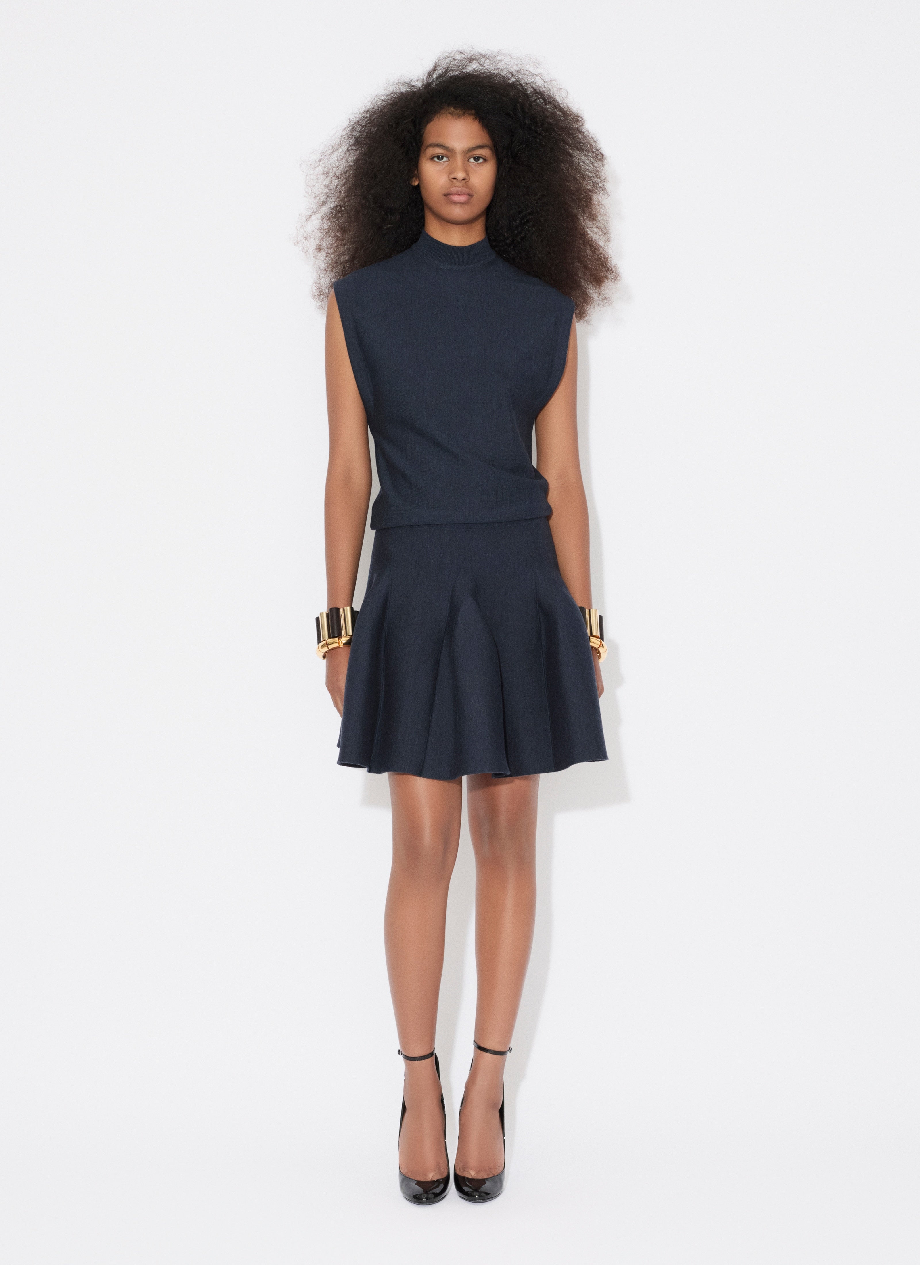 Cap Sleeve Dress In Sculptural Godet Knit