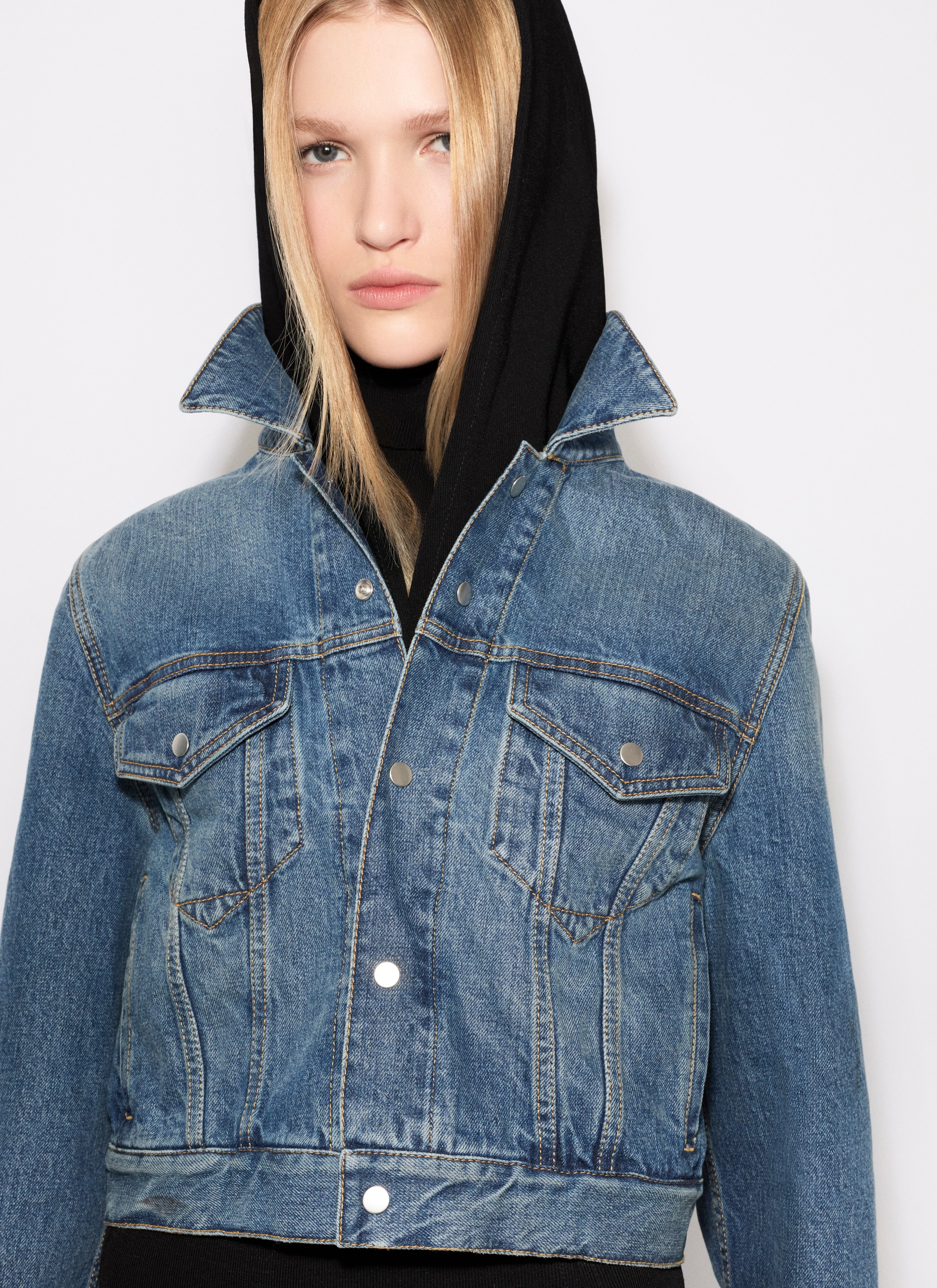 Denim  Jacket With Knitted Hood